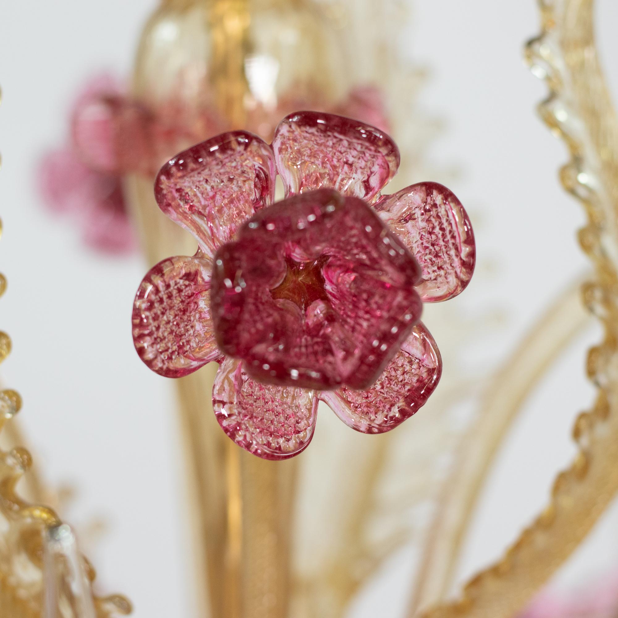 Ambra e rosa in stile barocco vintage  Lampadario di Murano alla maniera di G. Briati in vendita 10