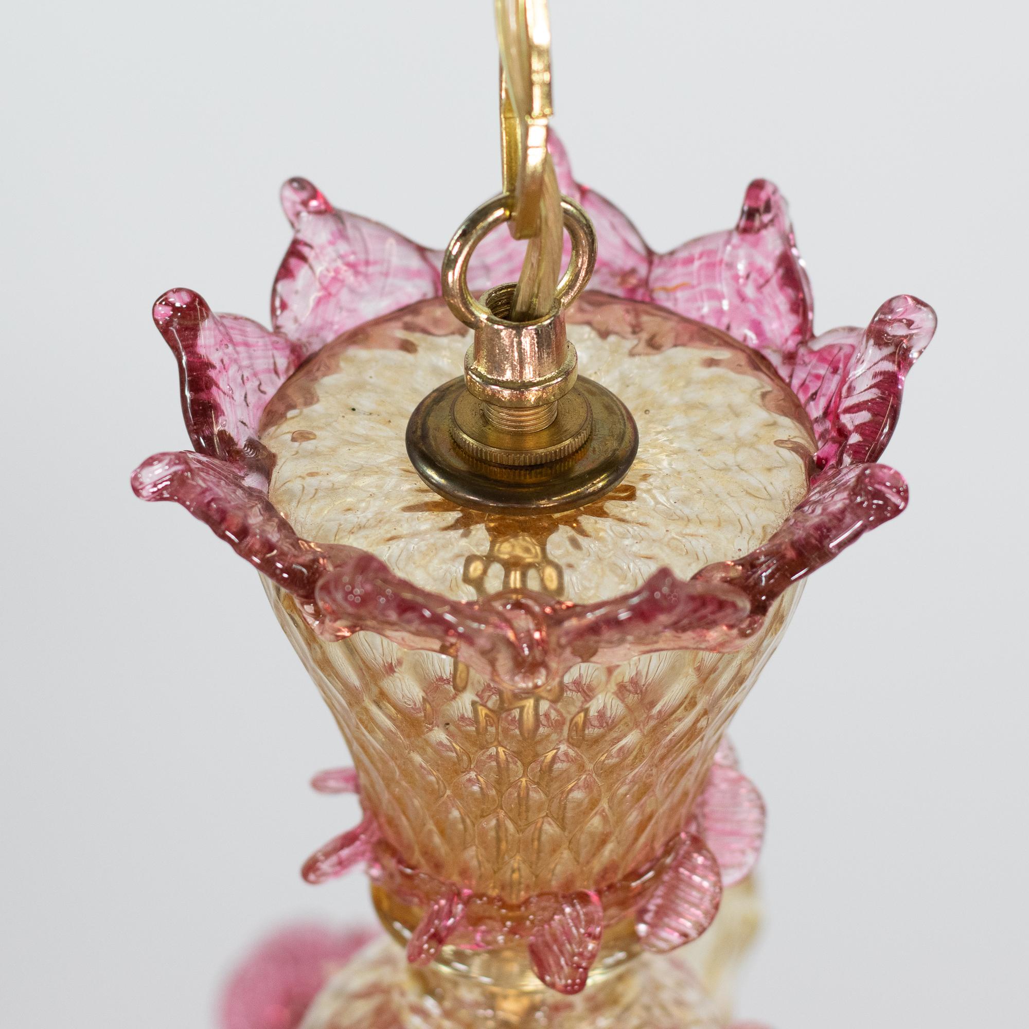 Barocco Ambra e rosa in stile barocco vintage  Lampadario di Murano alla maniera di G. Briati in vendita