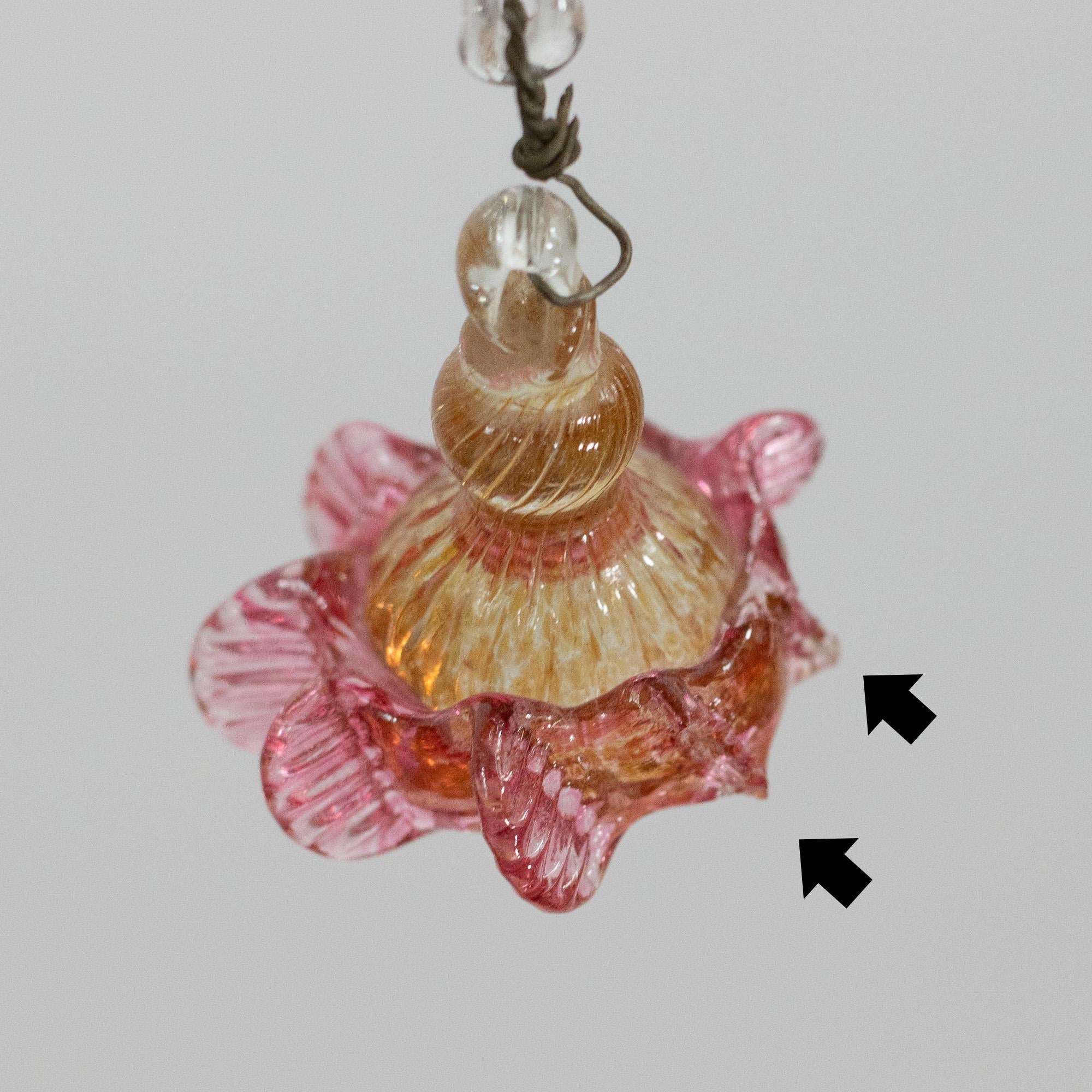 Fatto a mano Ambra e rosa in stile barocco vintage  Lampadario di Murano alla maniera di G. Briati in vendita