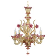Ambra e rosa in stile barocco vintage  Lampadario di Murano alla maniera di G. Briati