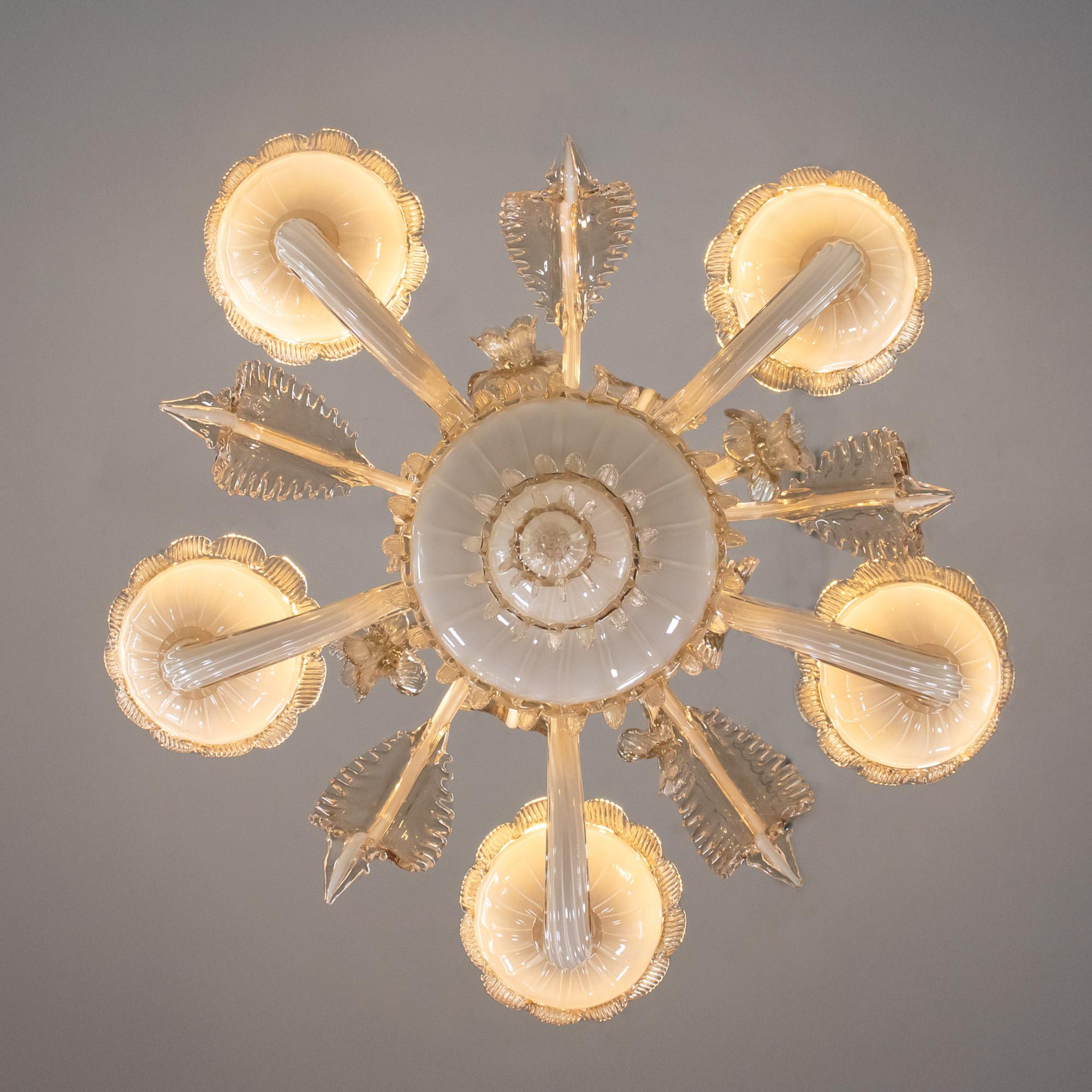 Crème Brûlée barocca d'epoca con lampadario di Murano Lattimo Miele in vendita 3