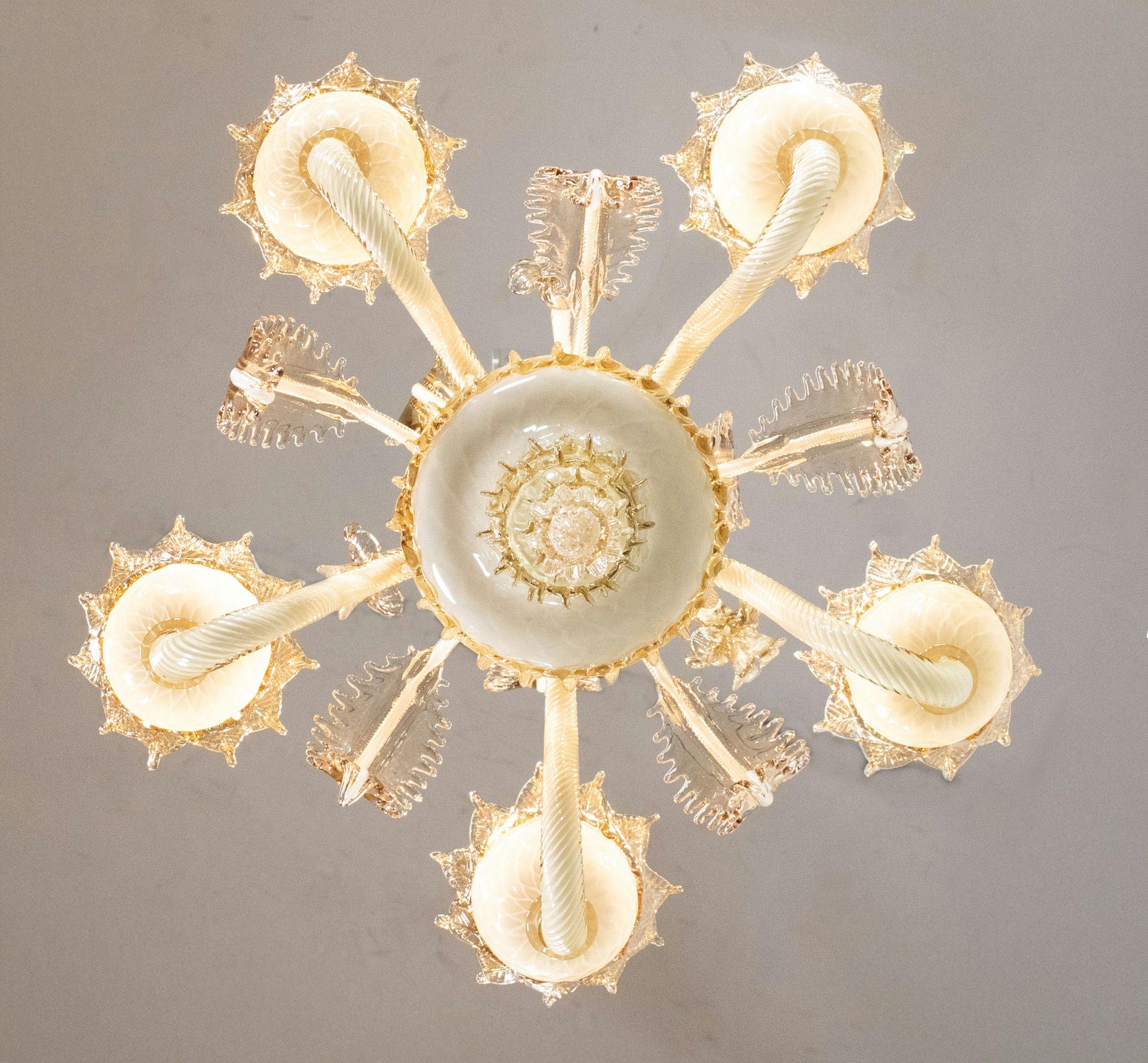 Crème Brûlée barocca d'epoca con lampadario di Murano Lattimo Miele in vendita 4