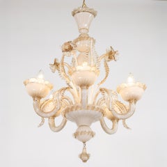 Chandelier Murano vintage de style baroque avec Crème Brûlée et Honey Lattimo