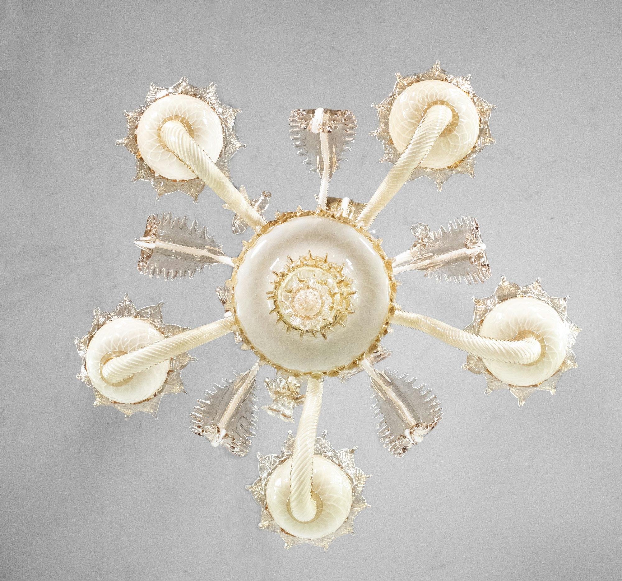 Crème Brûlée barocca d'epoca con lampadario di Murano Lattimo Miele in vendita 12