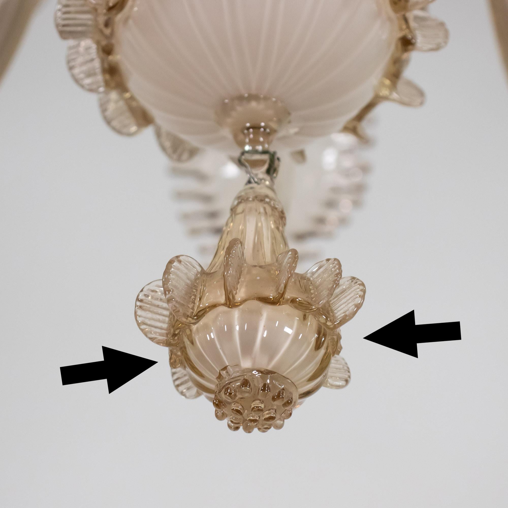 Vetro di Murano Crème Brûlée barocca d'epoca con lampadario di Murano Lattimo Miele in vendita