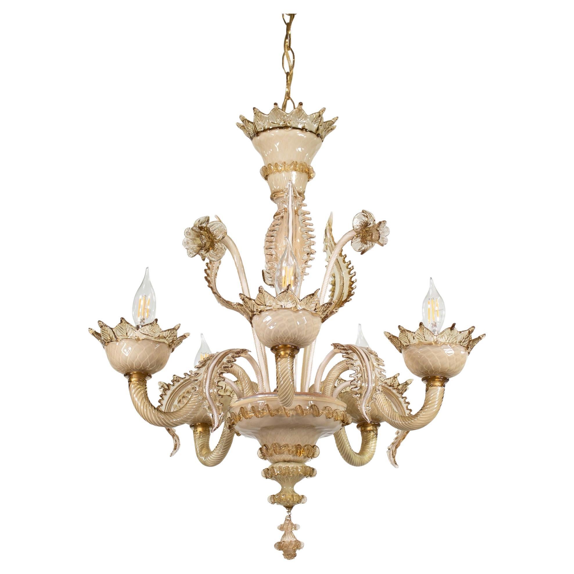 Vintage Baroque Style Crème Brûlée with Honey Lattimo Murano Chandelier