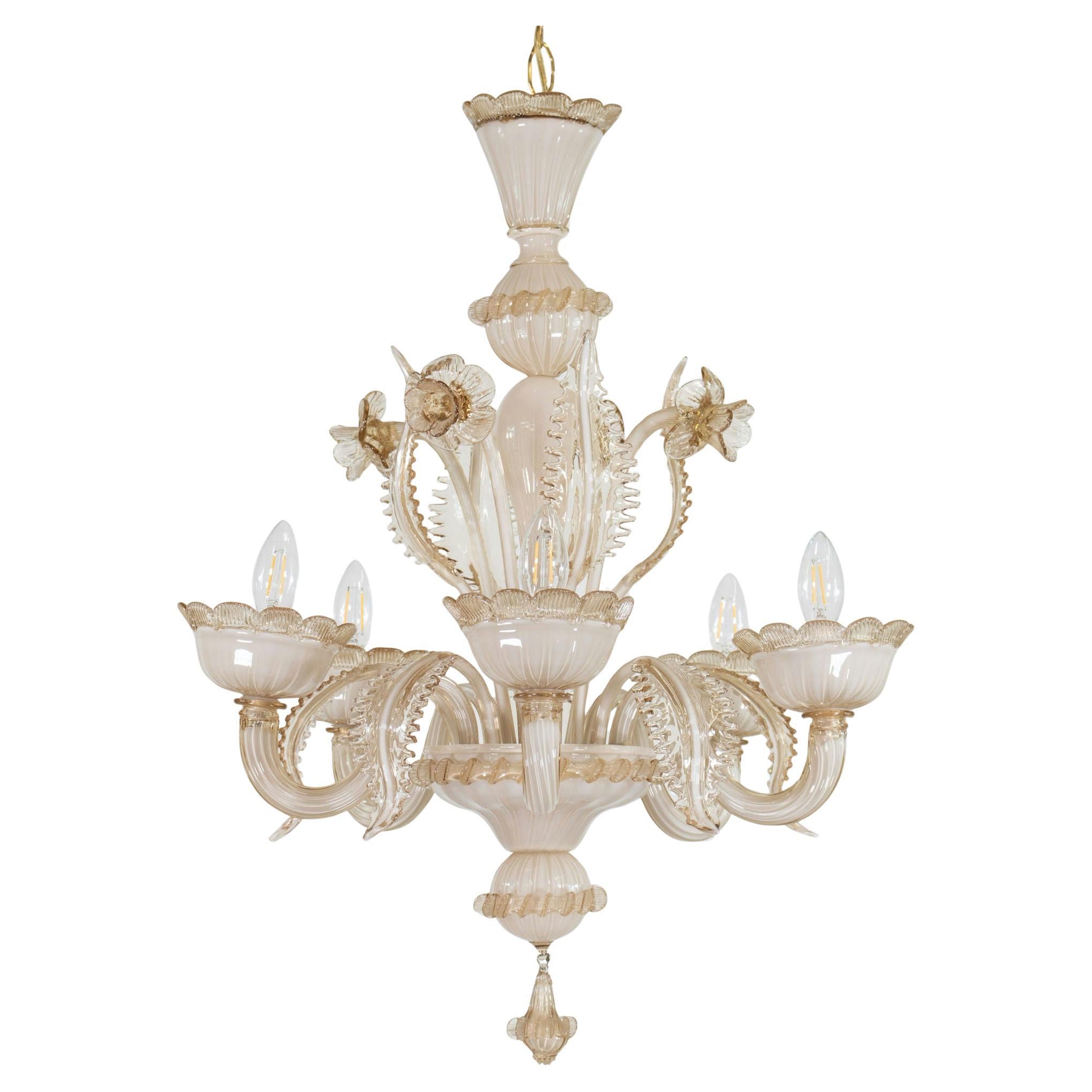 Vintage Baroque Style Crème Brûlée with Honey Lattimo Murano Chandelier