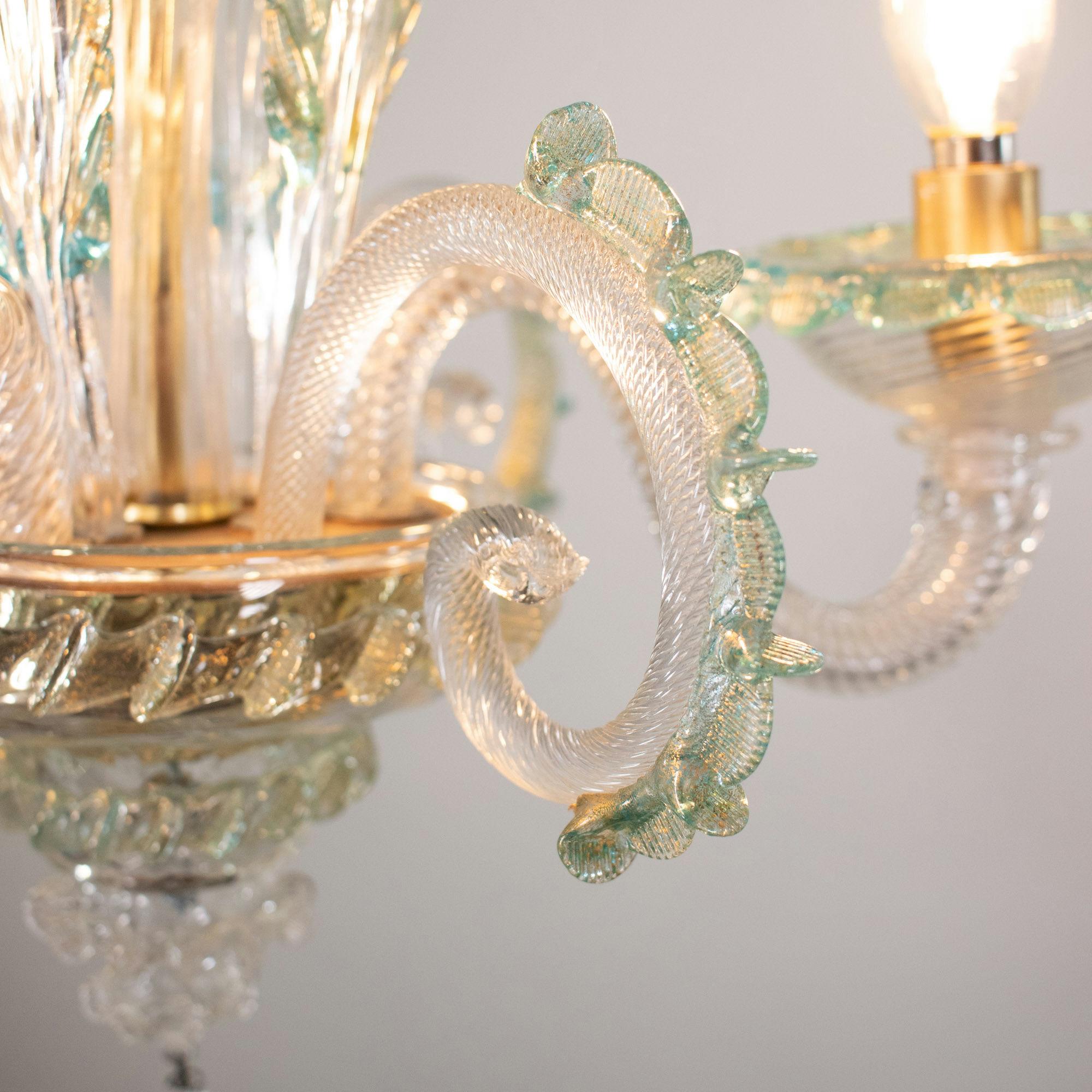 Lampadario barocco d'epoca in Cristallo di Murano con finiture blu azzurro e oro in vendita 2