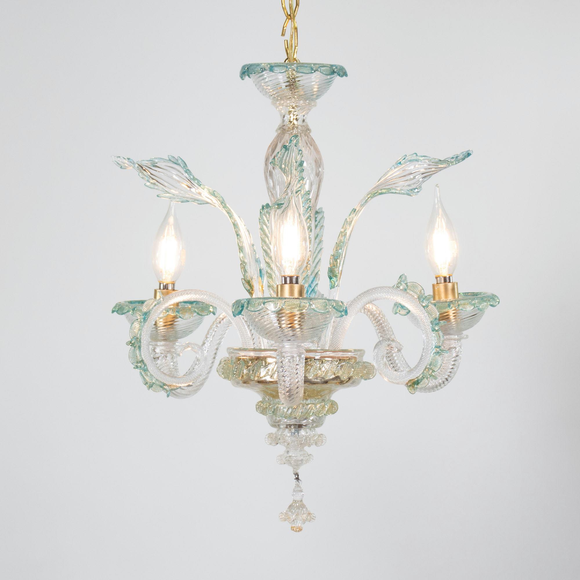 Lampadario barocco d'epoca in Cristallo di Murano con finiture blu azzurro e oro in vendita 3