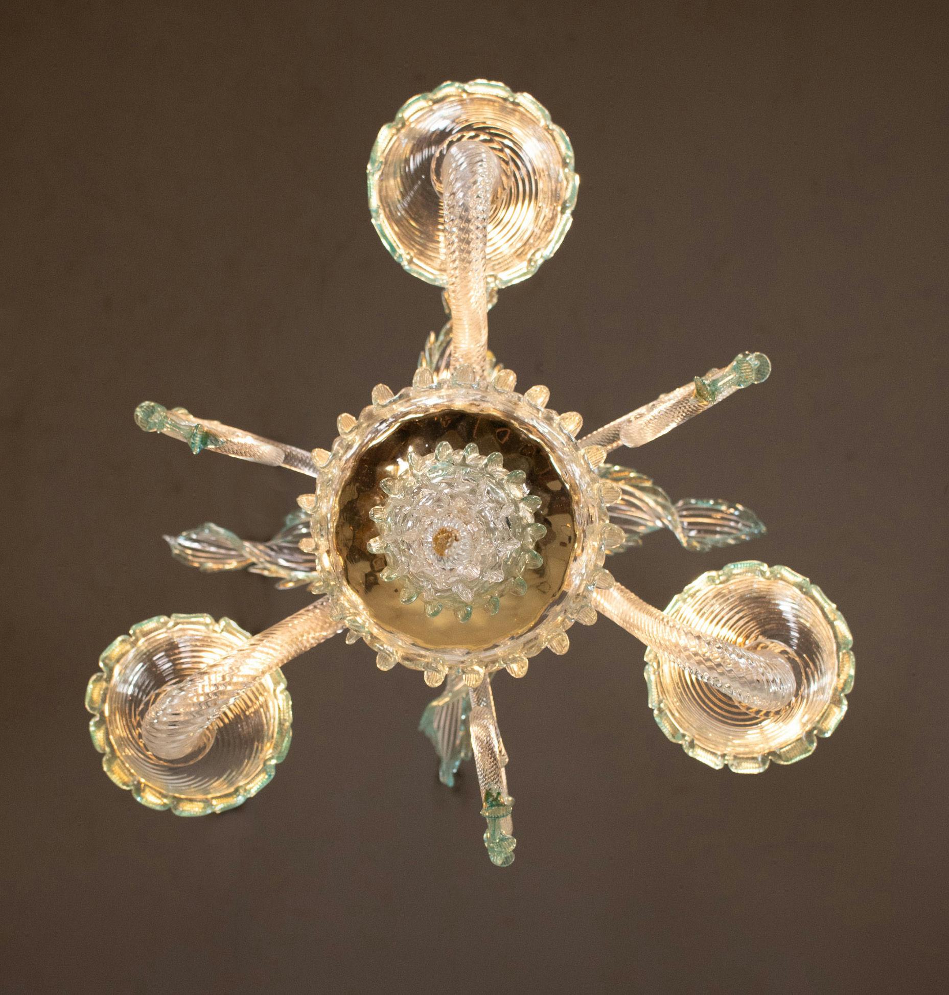 Lampadario barocco d'epoca in Cristallo di Murano con finiture blu azzurro e oro in vendita 5
