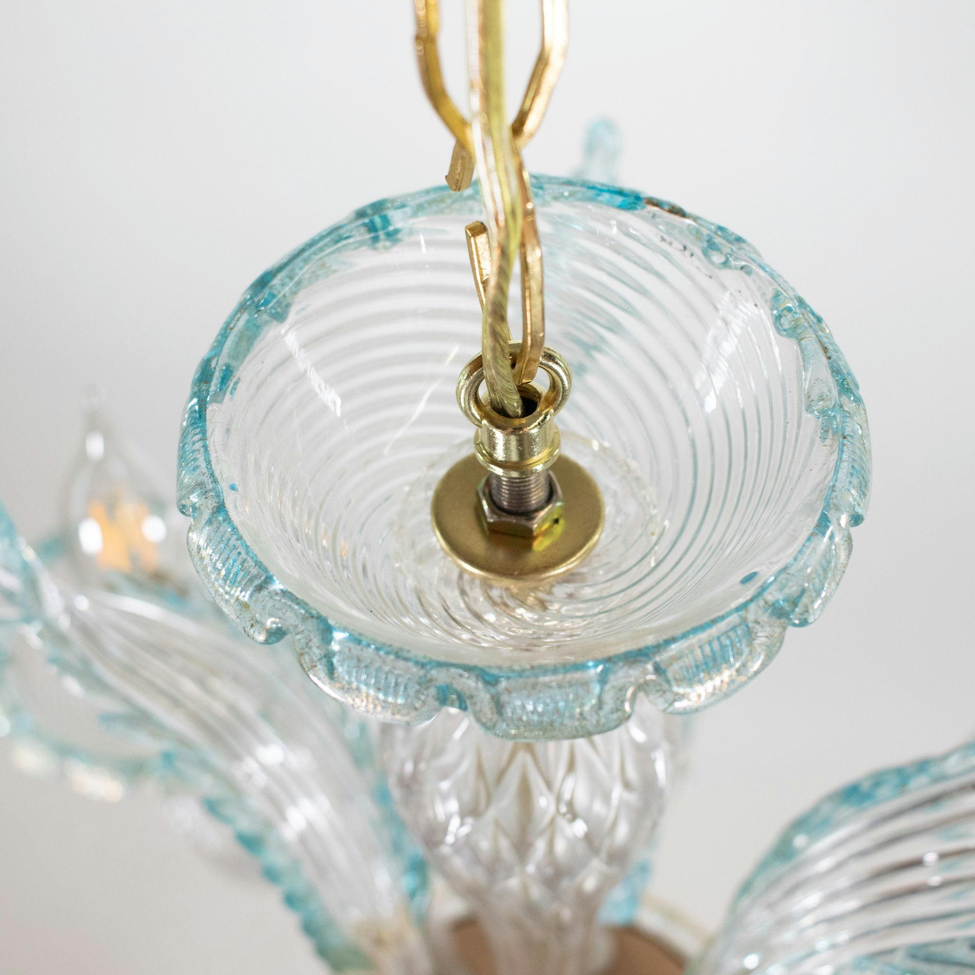 Lampadario barocco d'epoca in Cristallo di Murano con finiture blu azzurro e oro in vendita 6