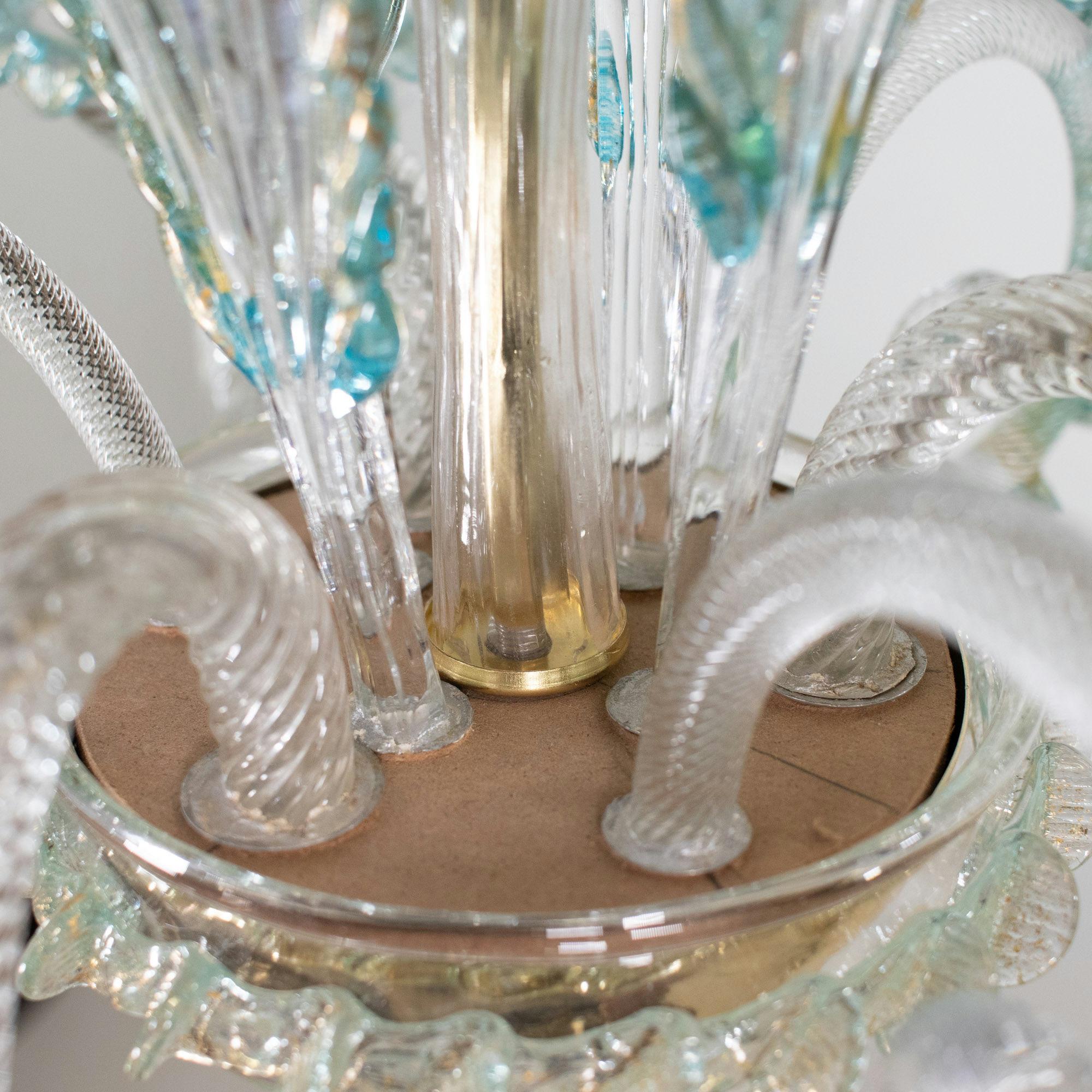 Lampadario barocco d'epoca in Cristallo di Murano con finiture blu azzurro e oro in vendita 9