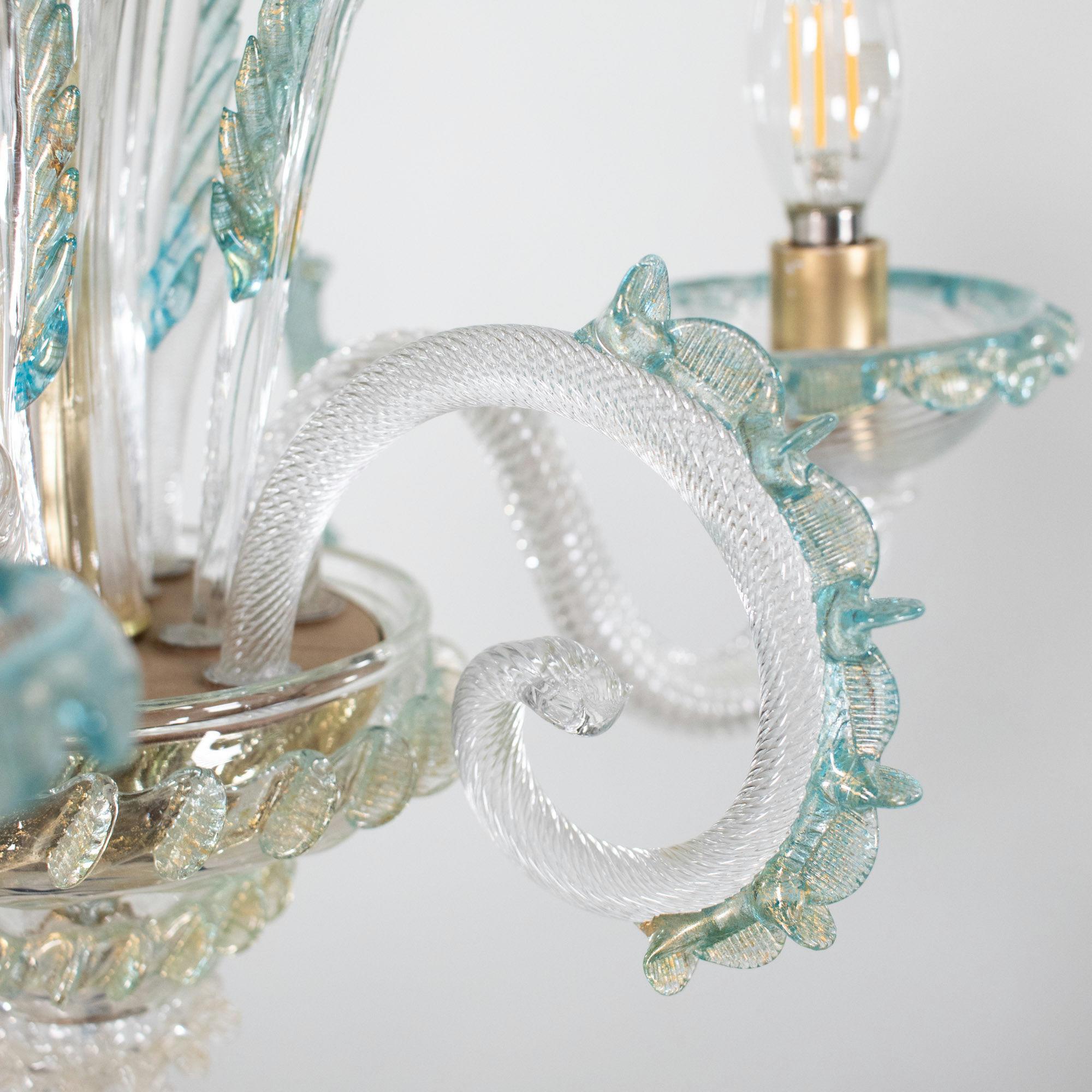 Lampadario barocco d'epoca in Cristallo di Murano con finiture blu azzurro e oro in vendita 10