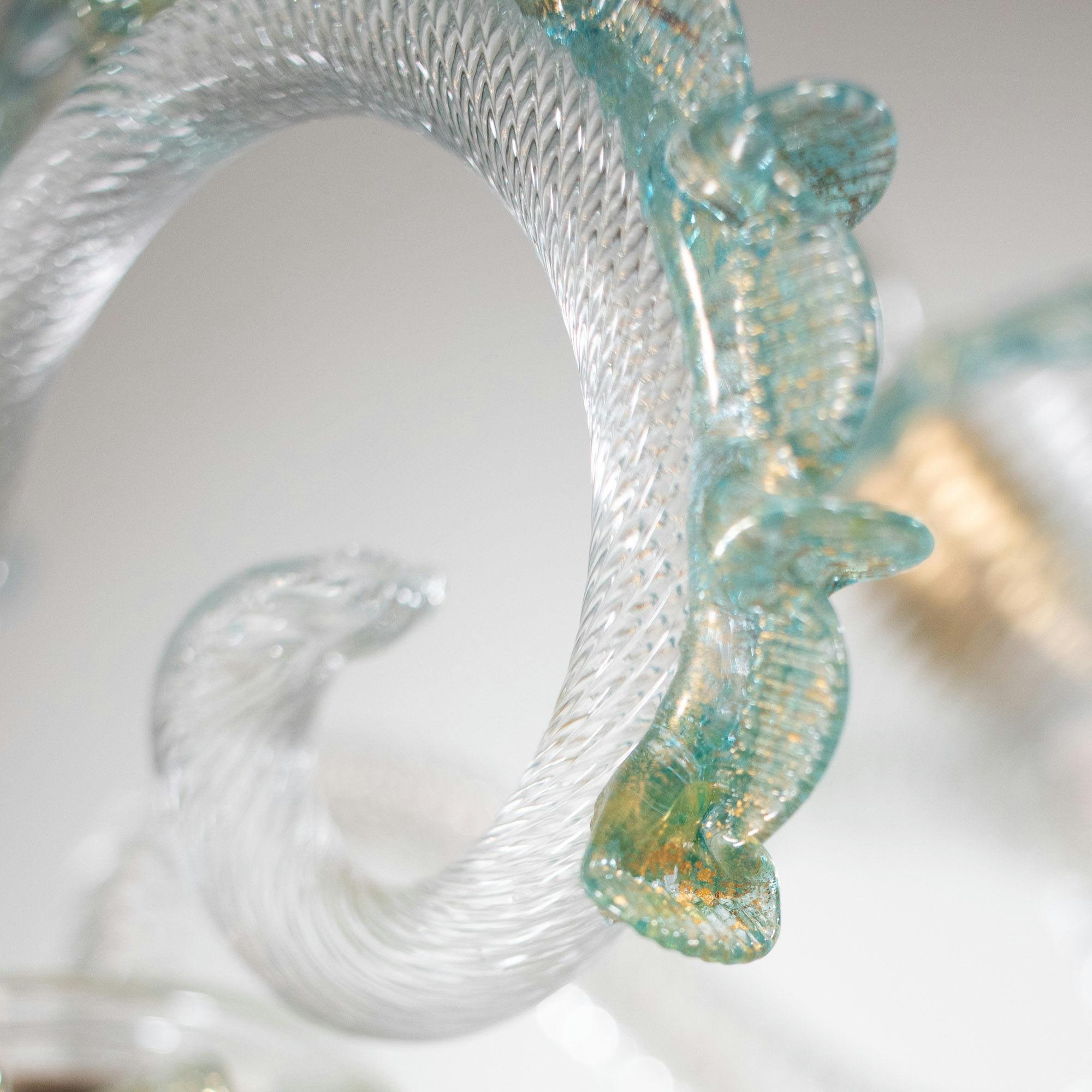 Lampadario barocco d'epoca in Cristallo di Murano con finiture blu azzurro e oro in vendita 11