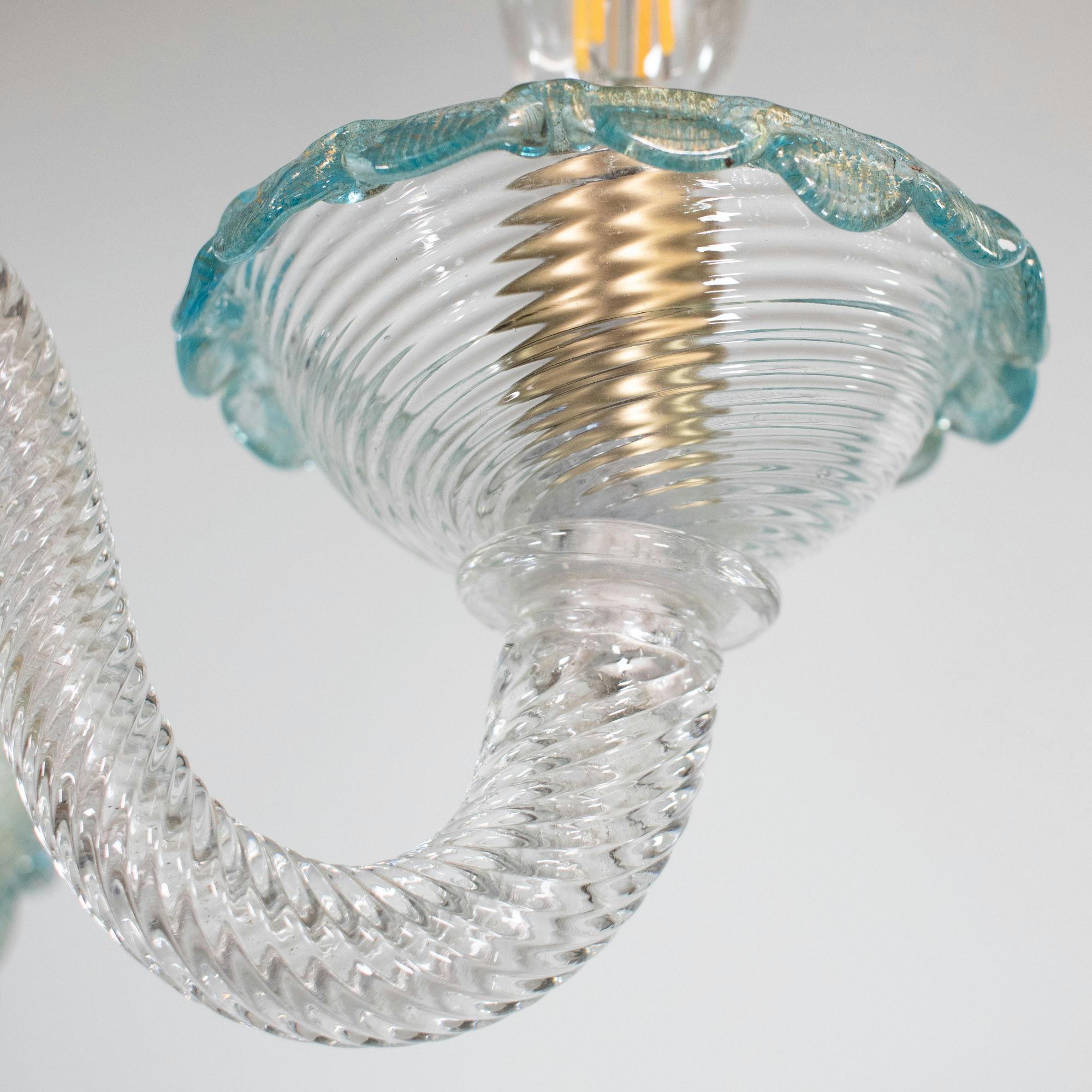 Lampadario barocco d'epoca in Cristallo di Murano con finiture blu azzurro e oro in vendita 12