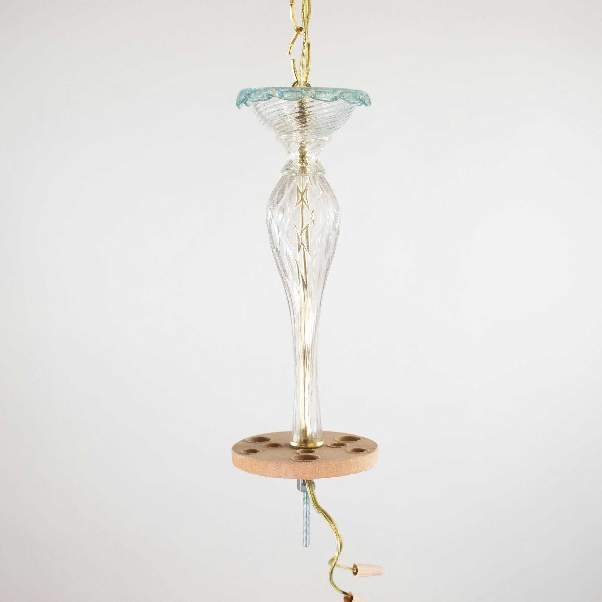 Barocco Lampadario barocco d'epoca in Cristallo di Murano con finiture blu azzurro e oro in vendita