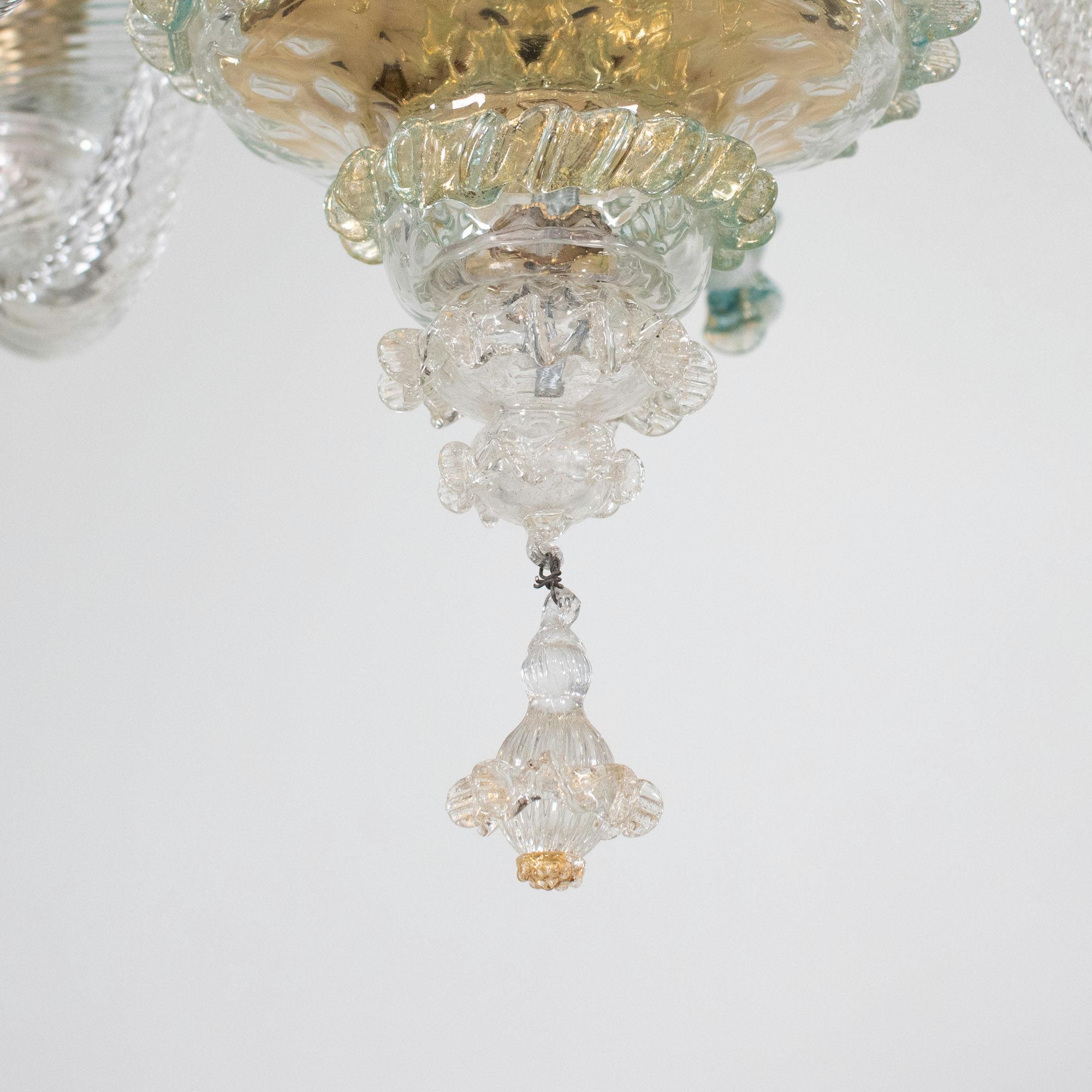 Lampadario barocco d'epoca in Cristallo di Murano con finiture blu azzurro e oro in vendita 1
