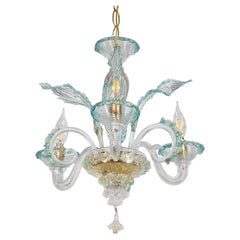 Vintage Baroque Style Cristallo Murano Chandelier with Azure Blue Trim and Gold