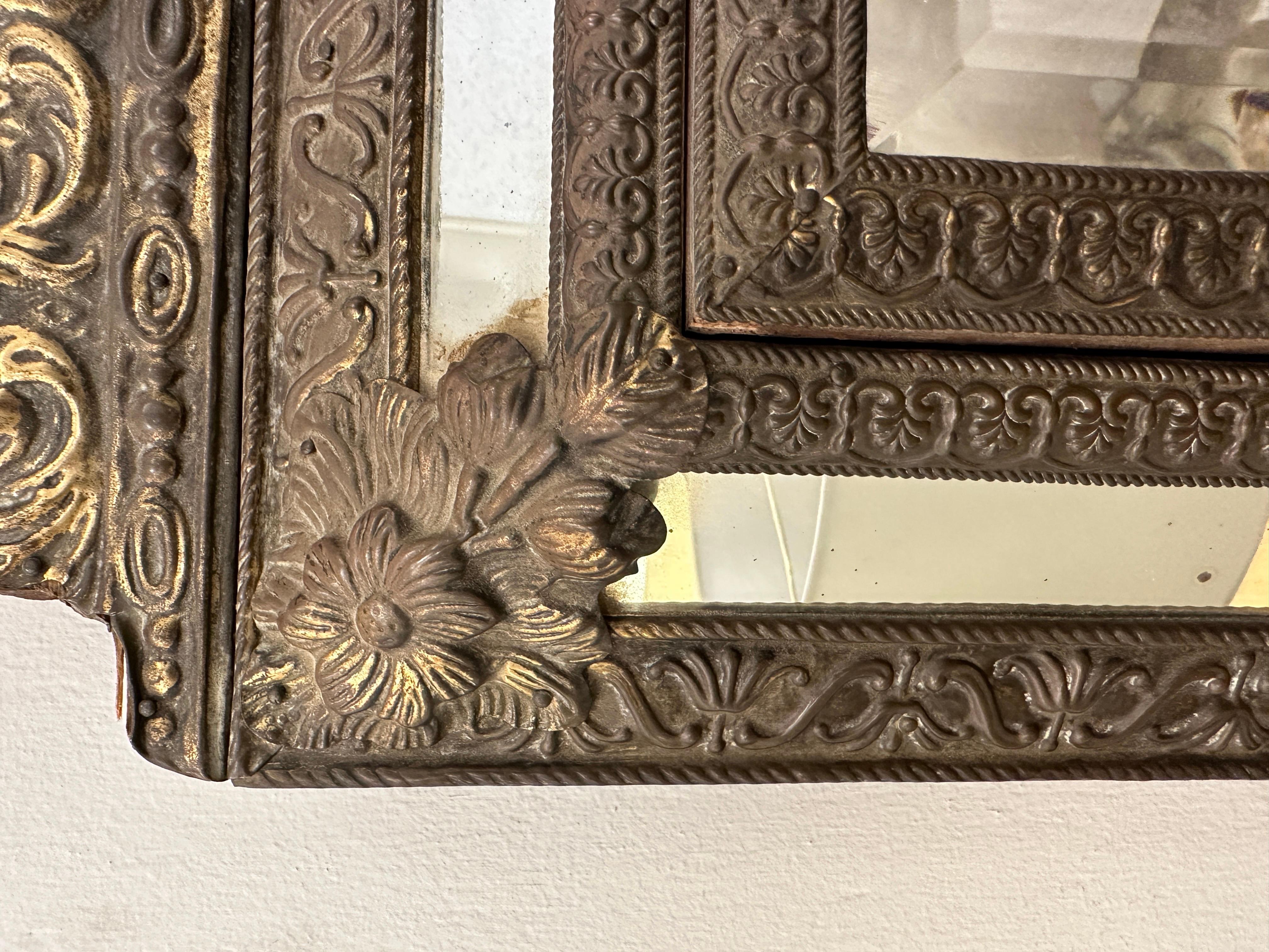 Dutch Vintage Baroque Style Embossed Brass Mirror Cabinet For Sale