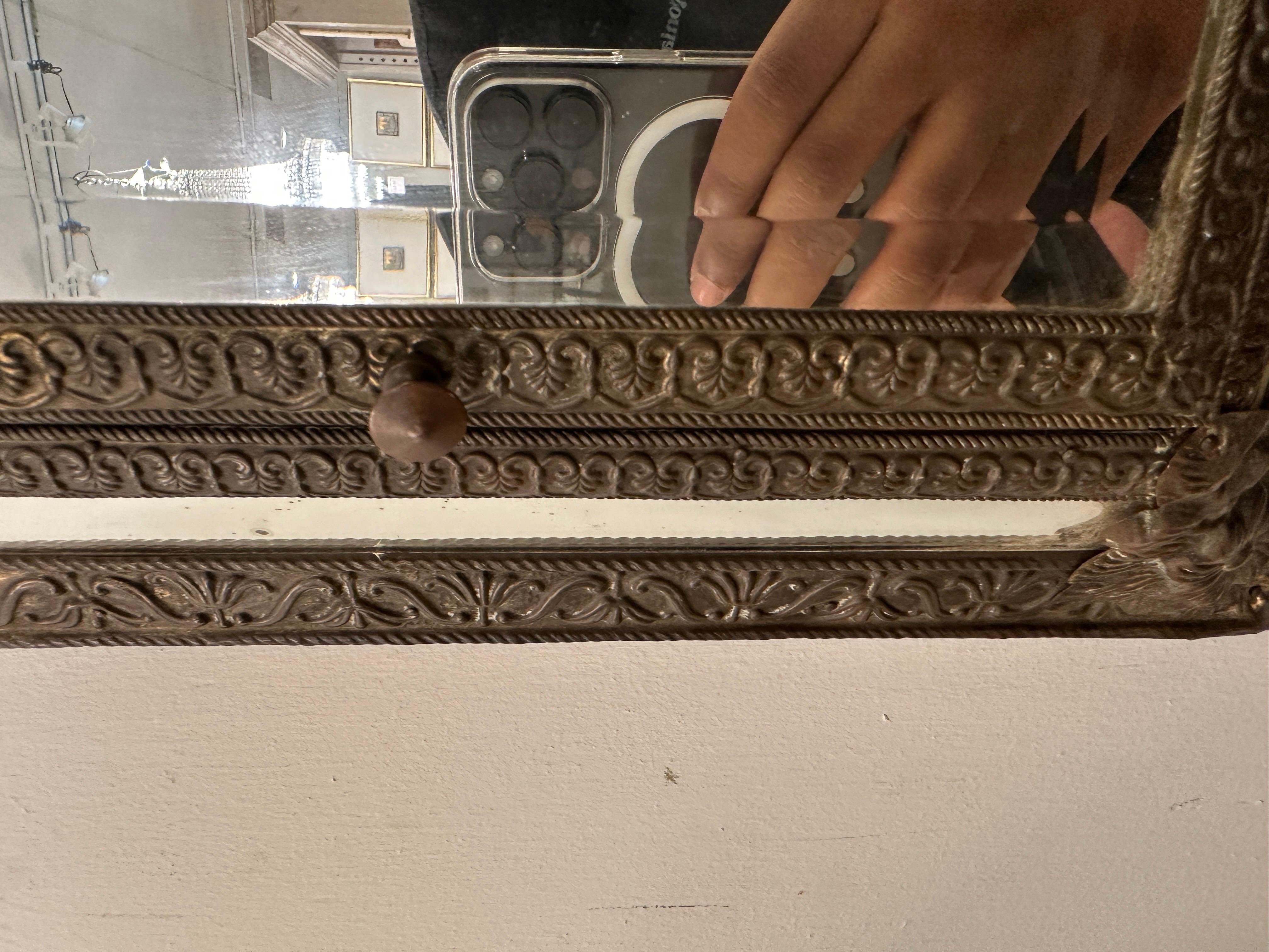 Vintage Baroque Style Embossed Brass Mirror Cabinet In Good Condition For Sale In Houston, TX