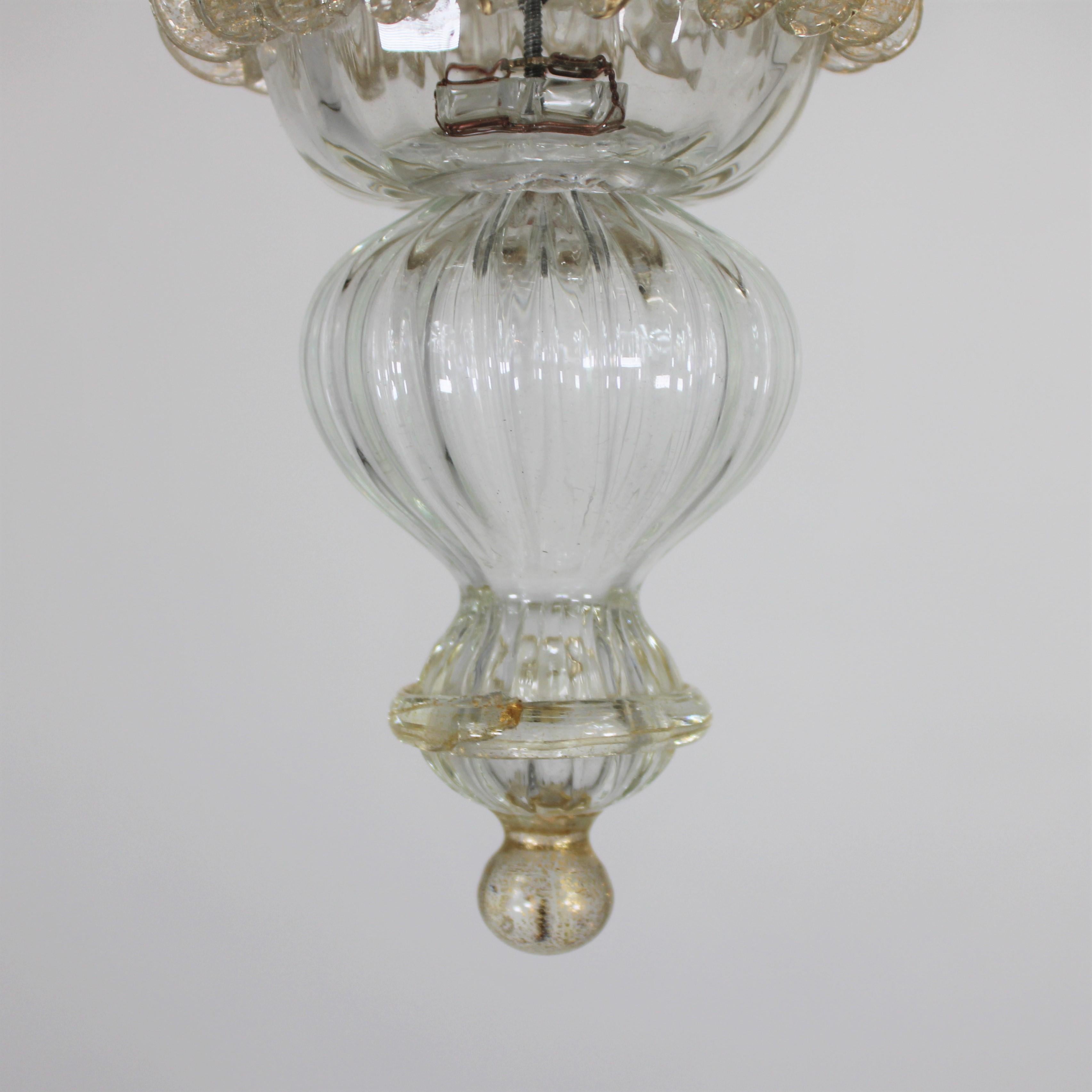 Vintage Baroque Style Five Arm Gold Infused Cristallo Murano Glass Chandelier For Sale 5