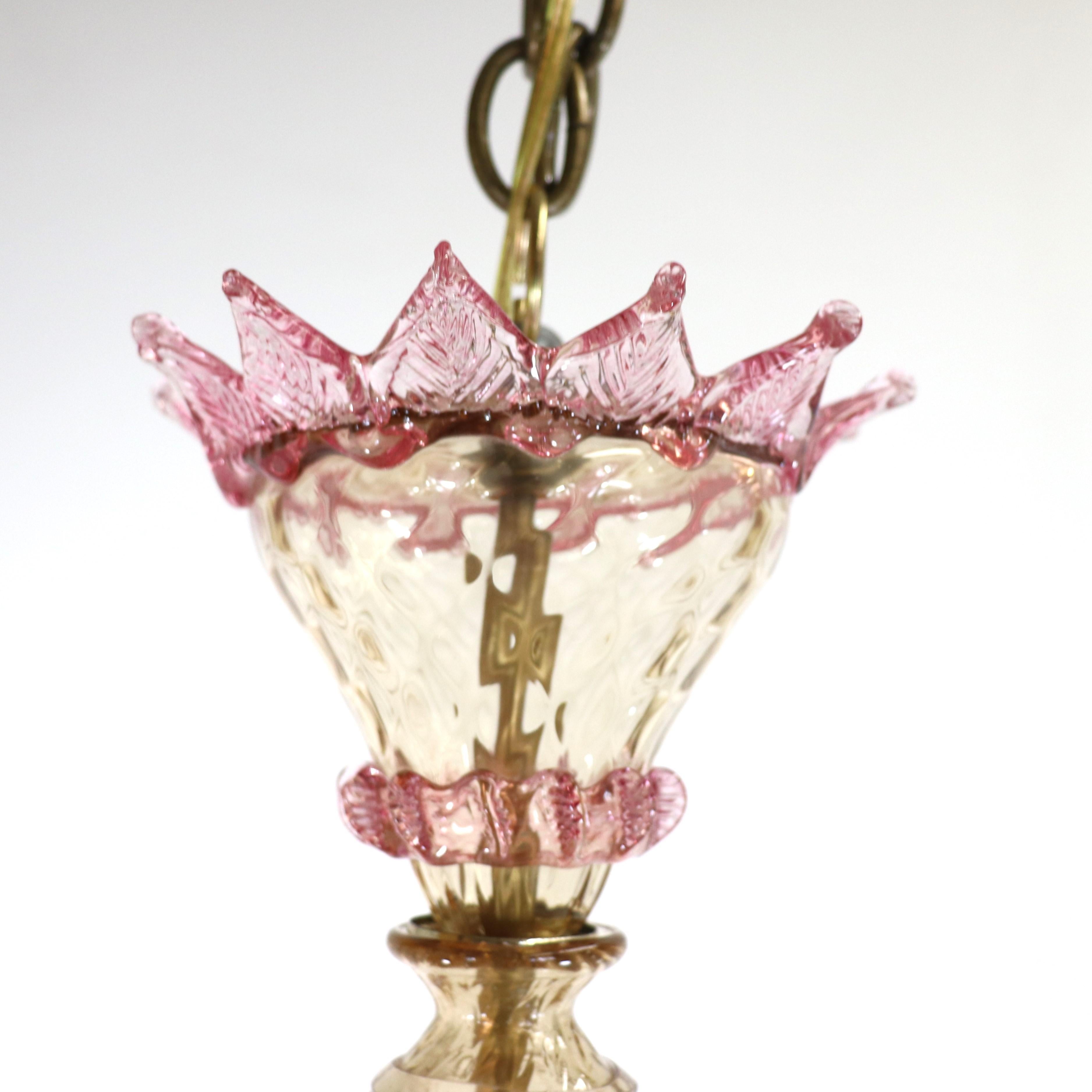 Vintage Baroque Style Floral Amber Six Arm Murano Chandelier In Good Condition For Sale In Chicago, IL