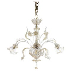 Vintage Baroque Style Floral Gold Inflused Three Arm Cristallo Murano Chandelier