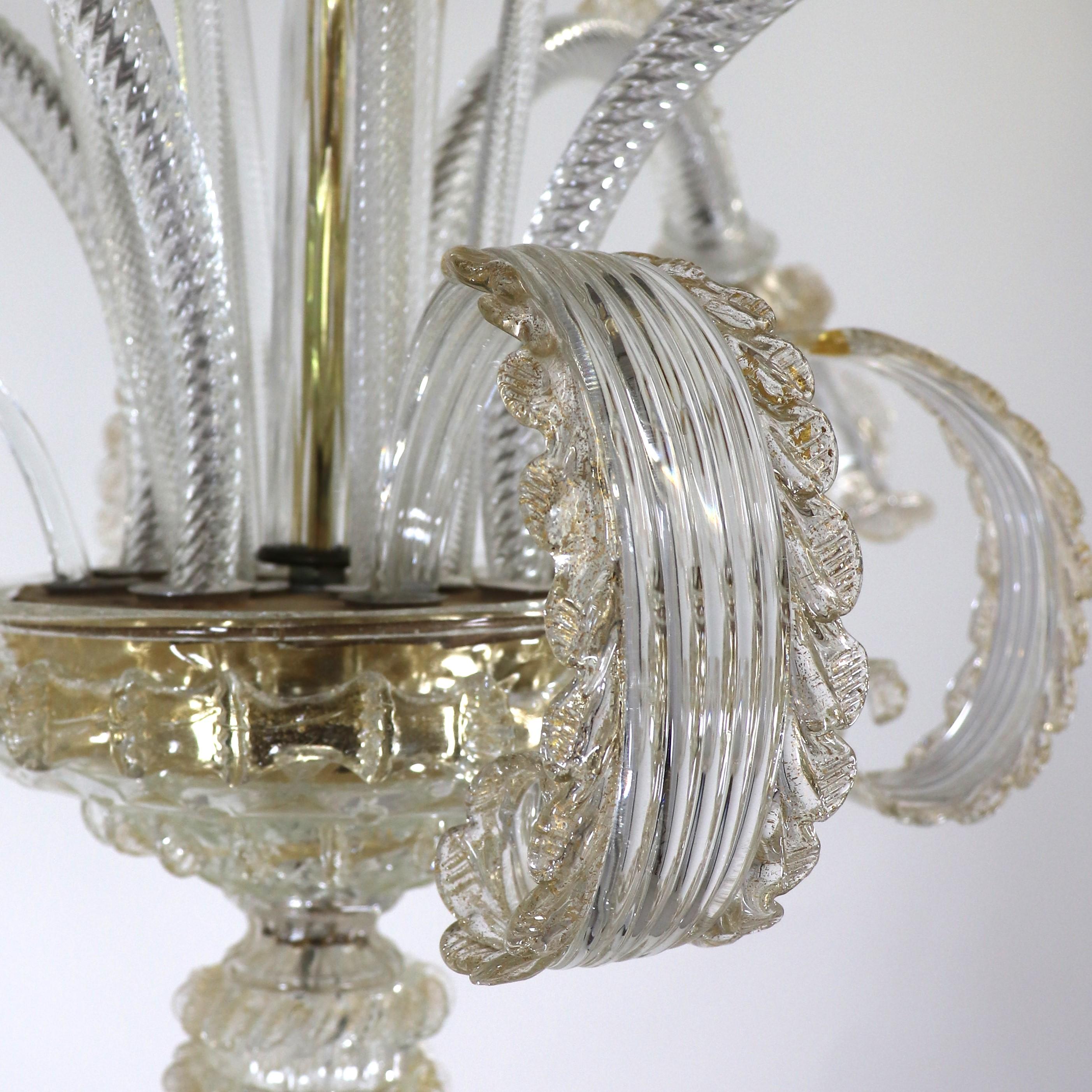 Vintage Baroque Style Floral Gold Infused Cristallo Murano Chandelier For Sale 3