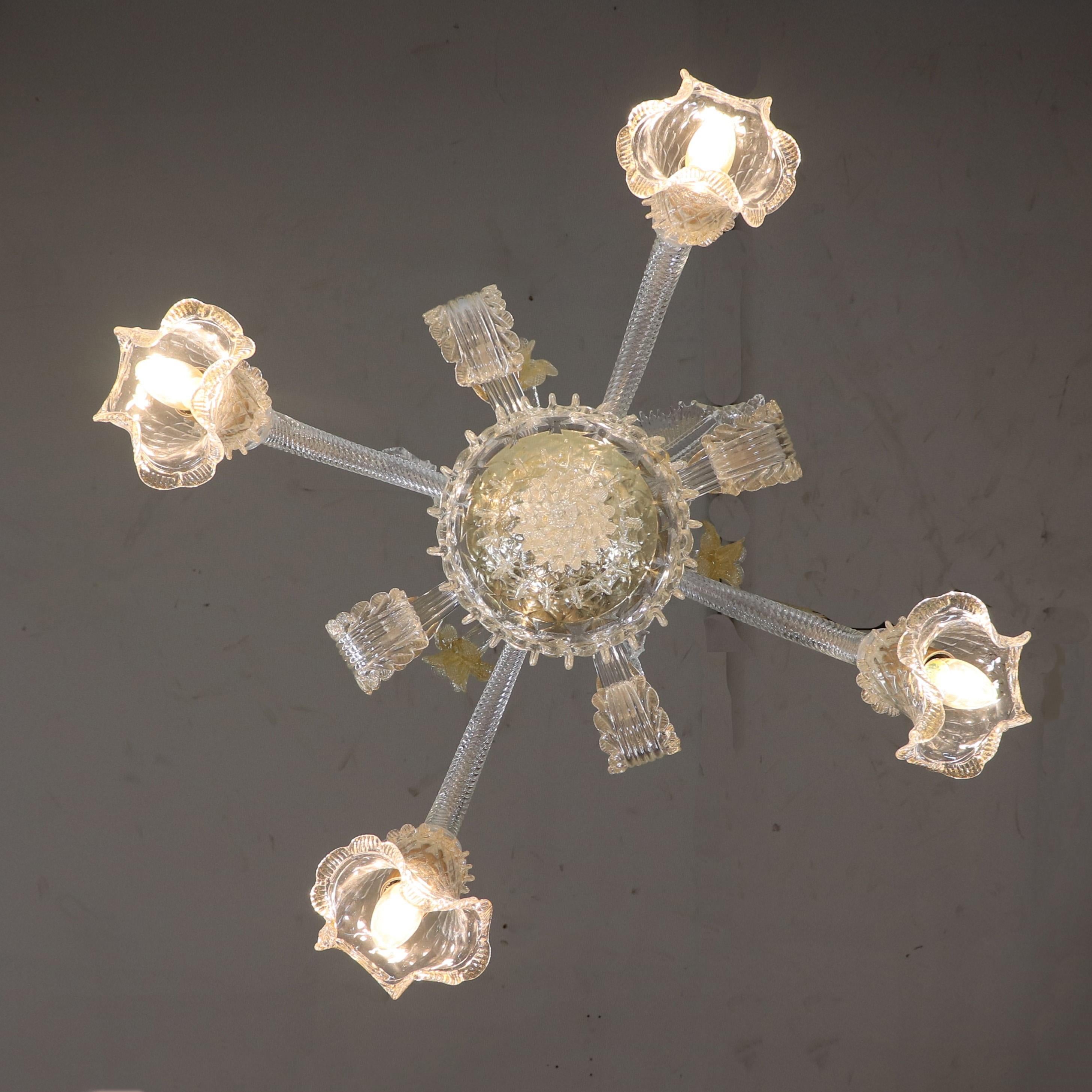 Vintage Baroque Style Floral Gold Infused Cristallo Murano Chandelier For Sale 4