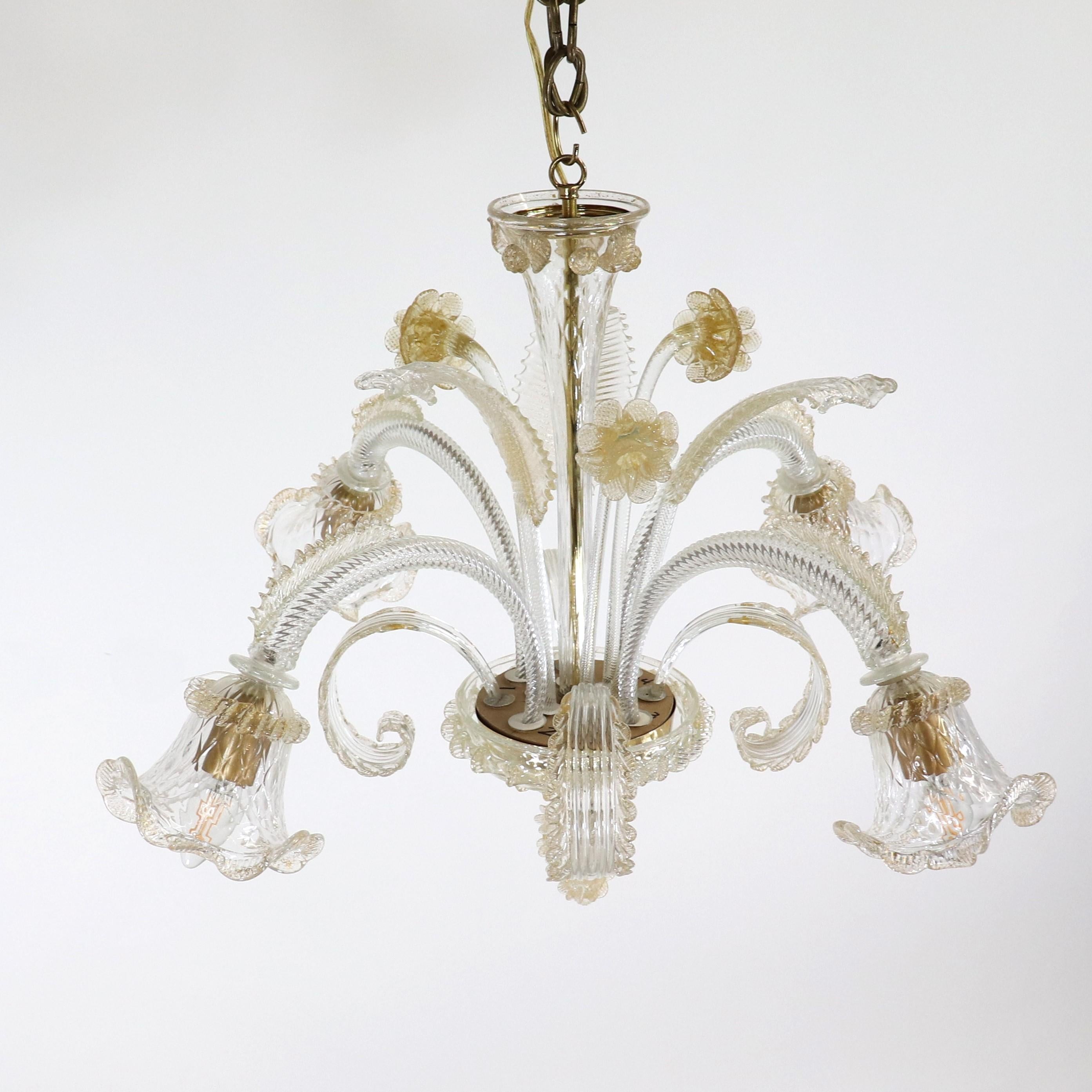 Italian Vintage Baroque Style Floral Gold Infused Cristallo Murano Chandelier For Sale
