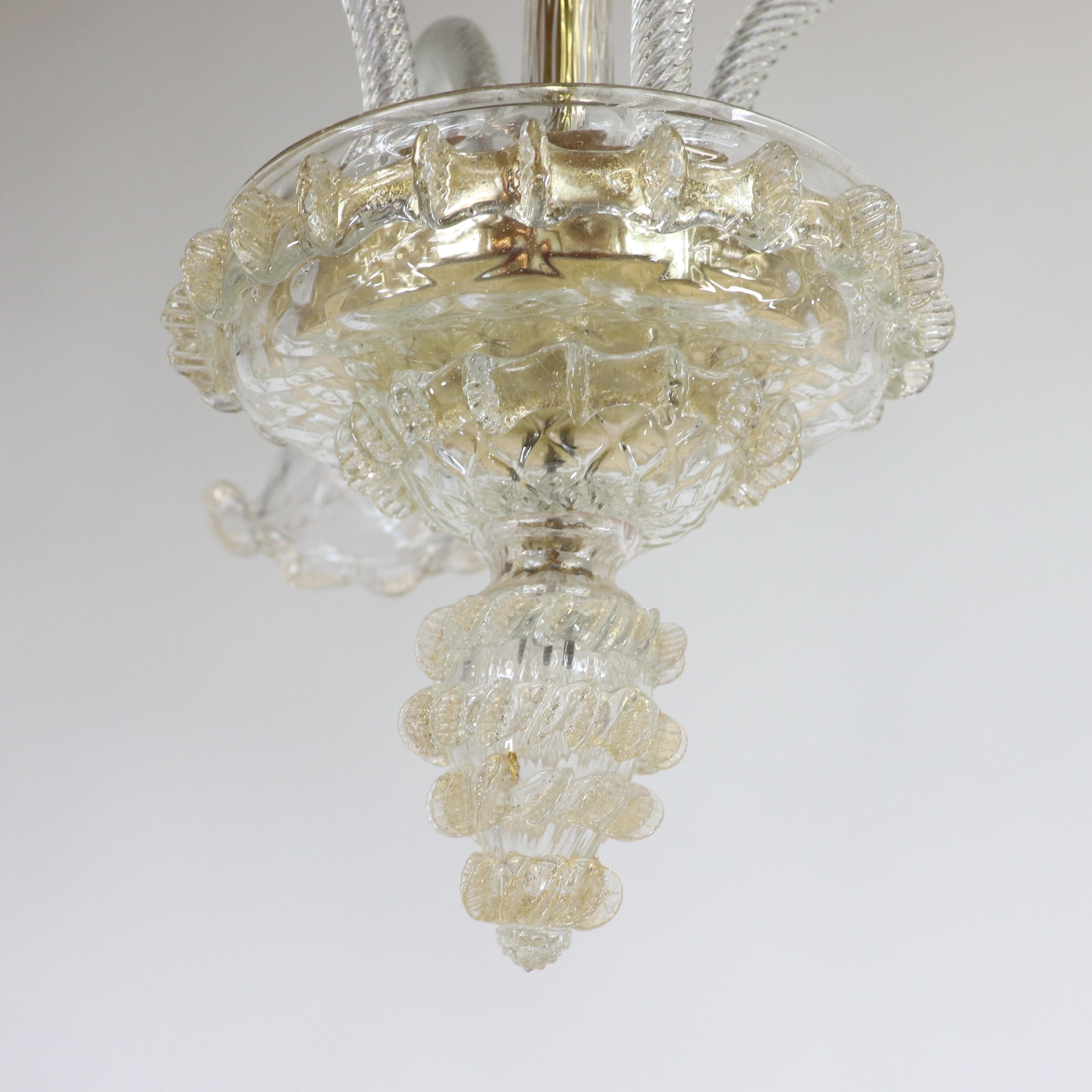 Blown Glass Vintage Baroque Style Floral Gold Infused Cristallo Murano Chandelier For Sale