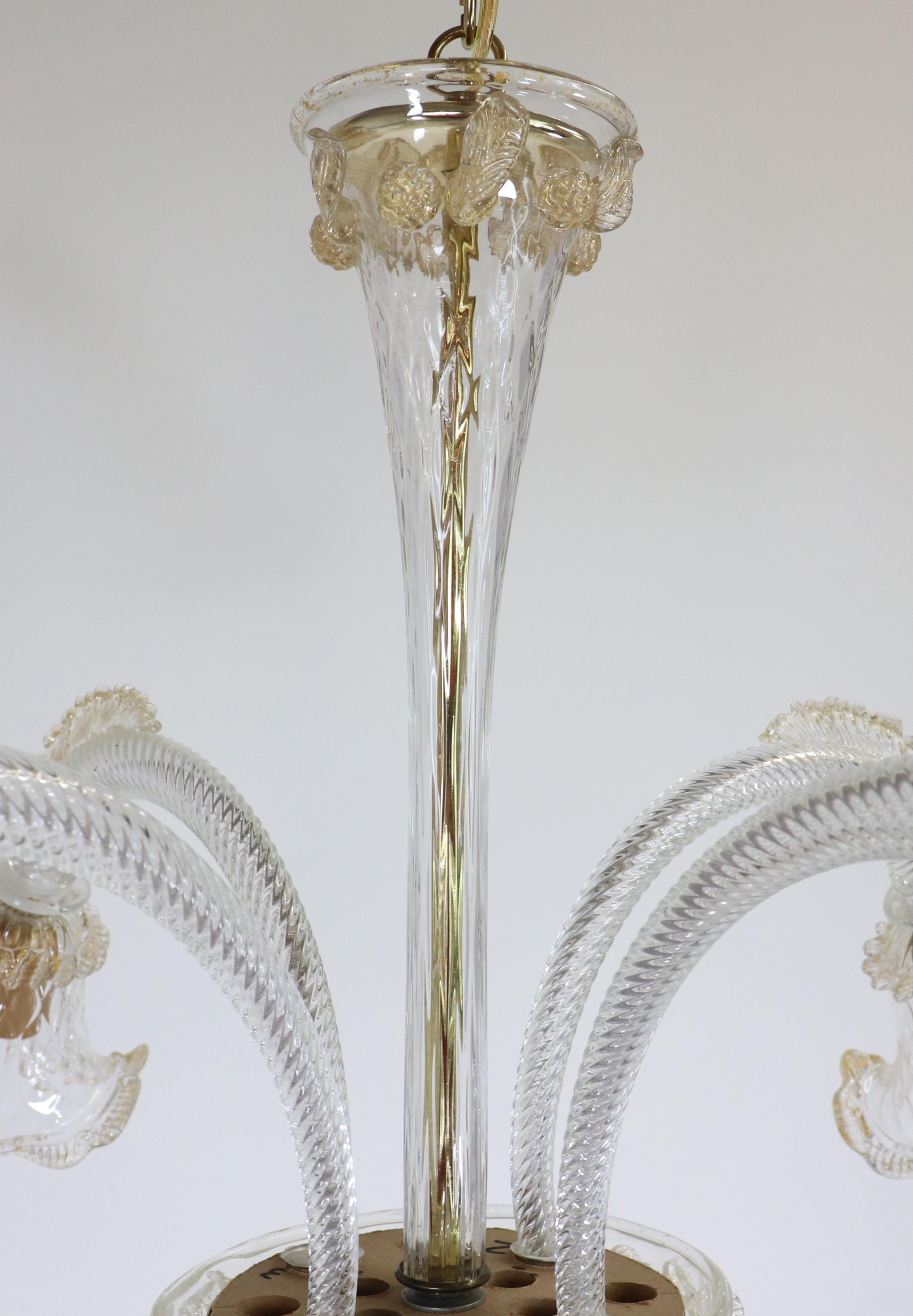 Vintage Baroque Style Floral Gold Infused Cristallo Murano Chandelier For Sale 1
