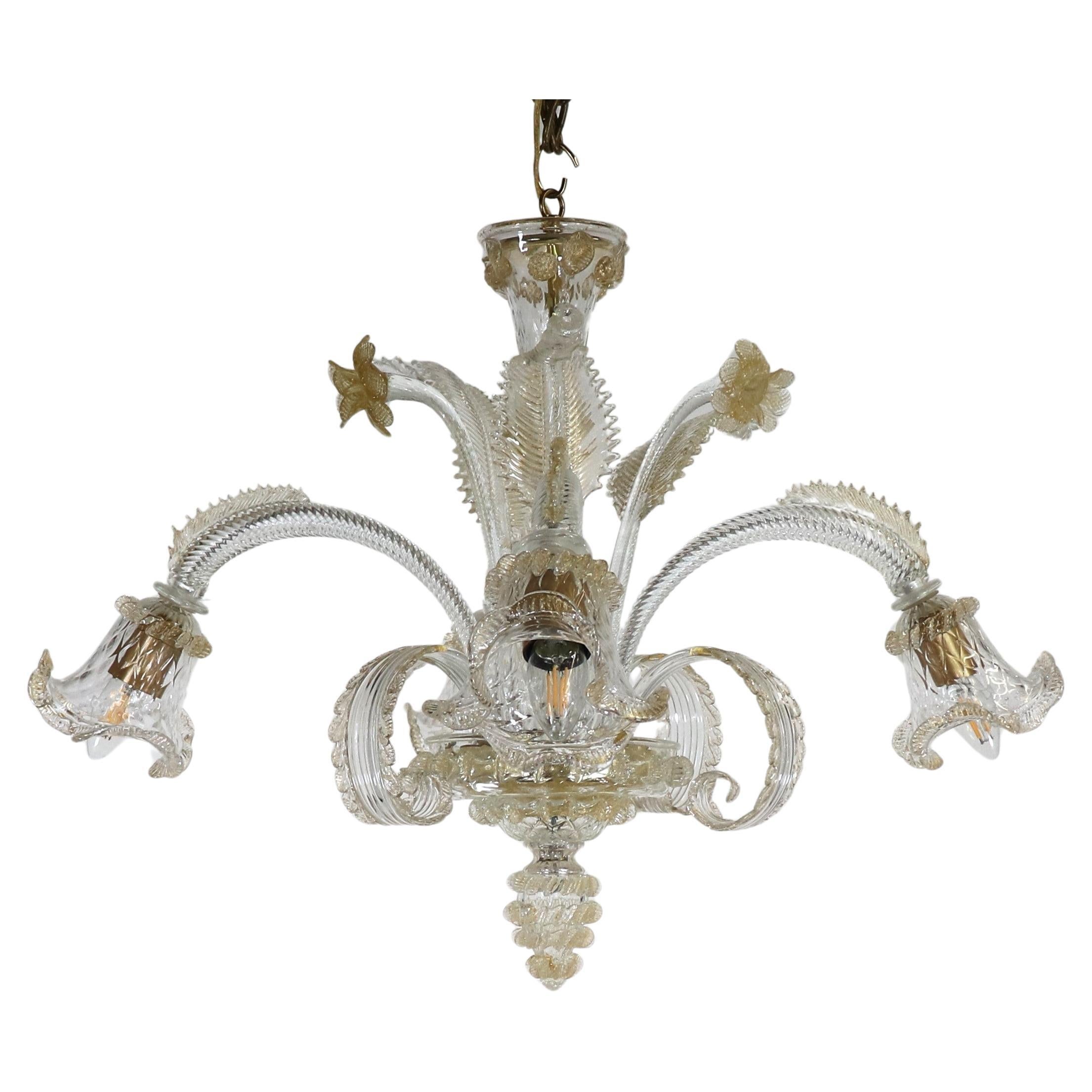 Vintage Baroque Style Floral Gold Infused Cristallo Murano Chandelier For Sale