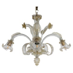 Vintage Baroque Style Floral Gold Infused Cristallo Murano Chandelier