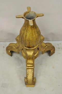 Vintage Baroque Style Gold Cast Aluminum Metal Tripod Pedestal Table Base