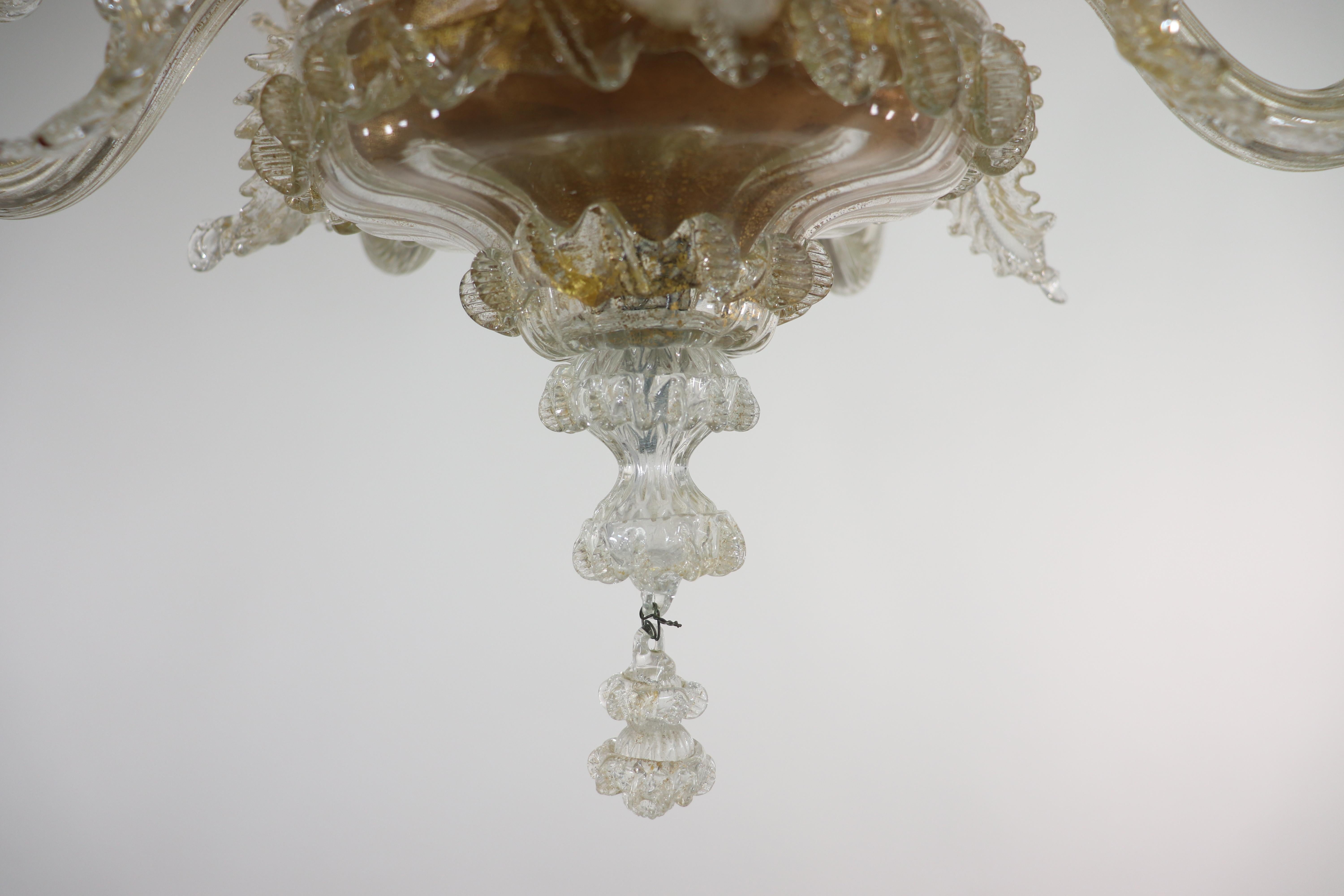  Vintage Baroque Style Gold Infused Cristallo Murano Chandelier For Sale 6