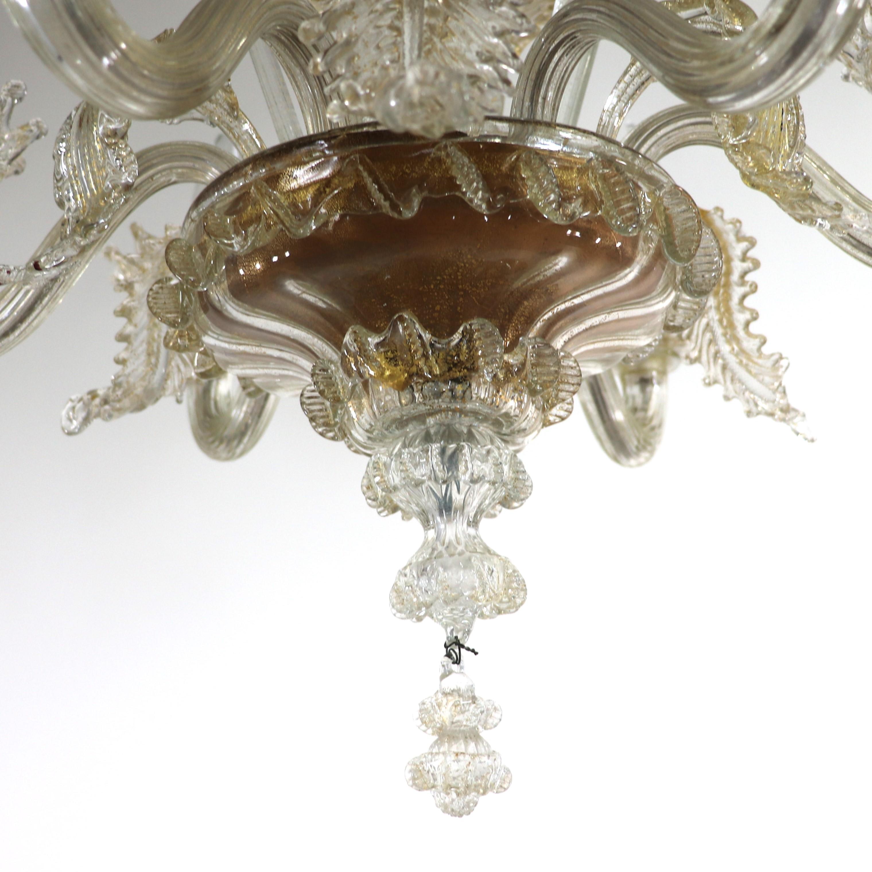  Vintage Baroque Style Gold Infused Cristallo Murano Chandelier For Sale 7