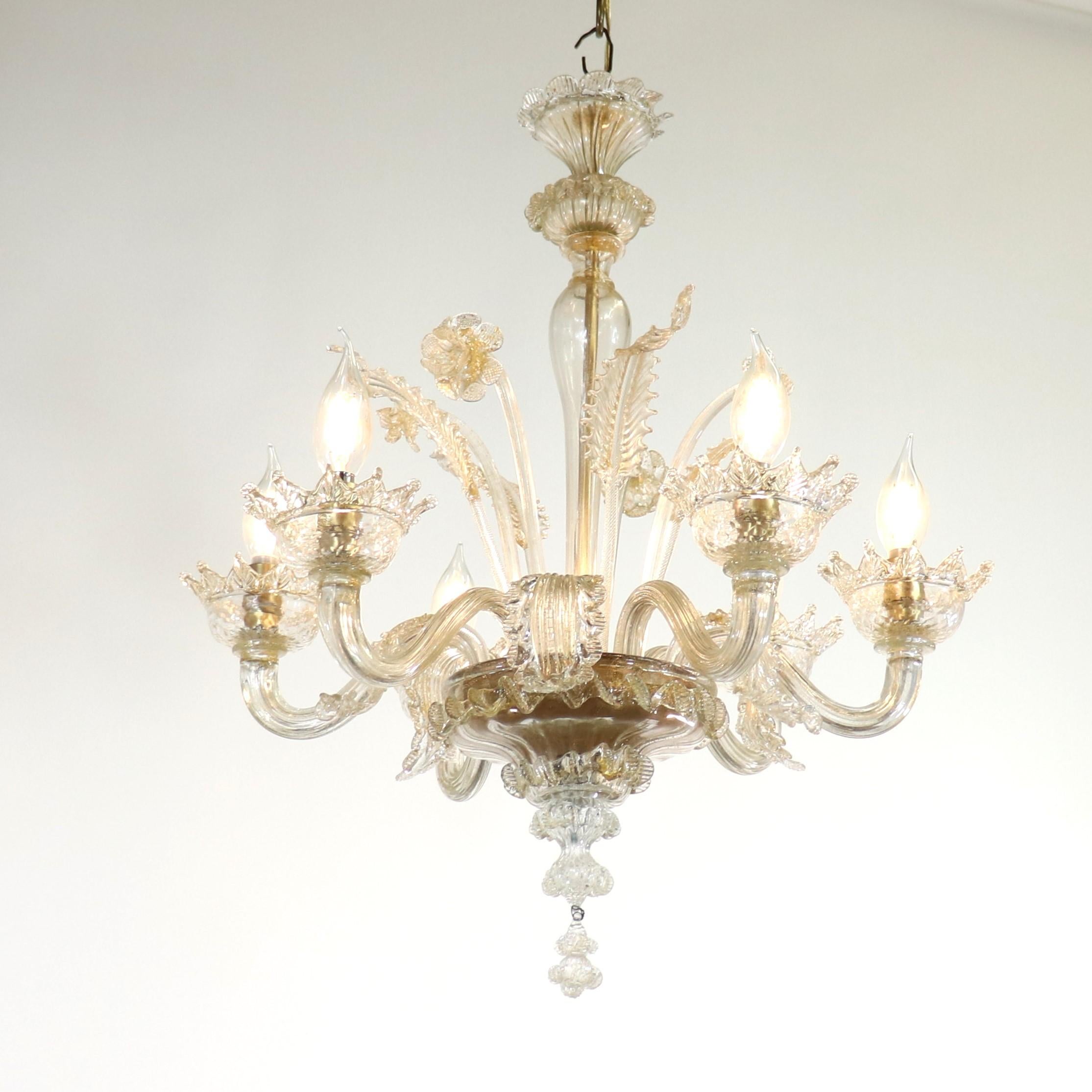 Hand-Crafted  Vintage Baroque Style Gold Infused Cristallo Murano Chandelier For Sale