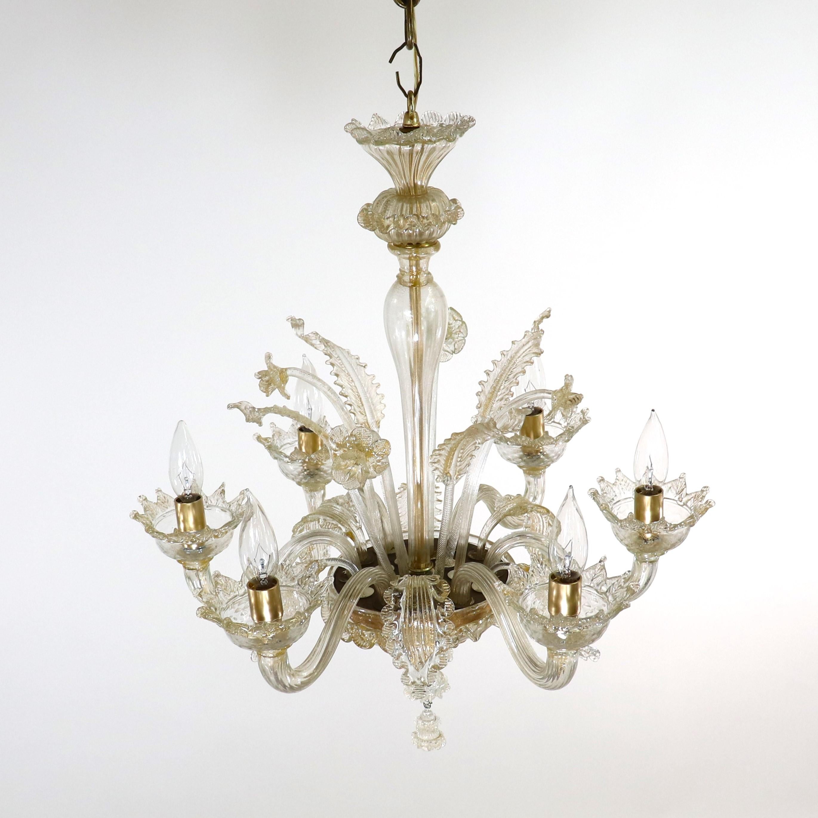  Vintage Baroque Style Gold Infused Cristallo Murano Chandelier In Good Condition For Sale In Chicago, IL