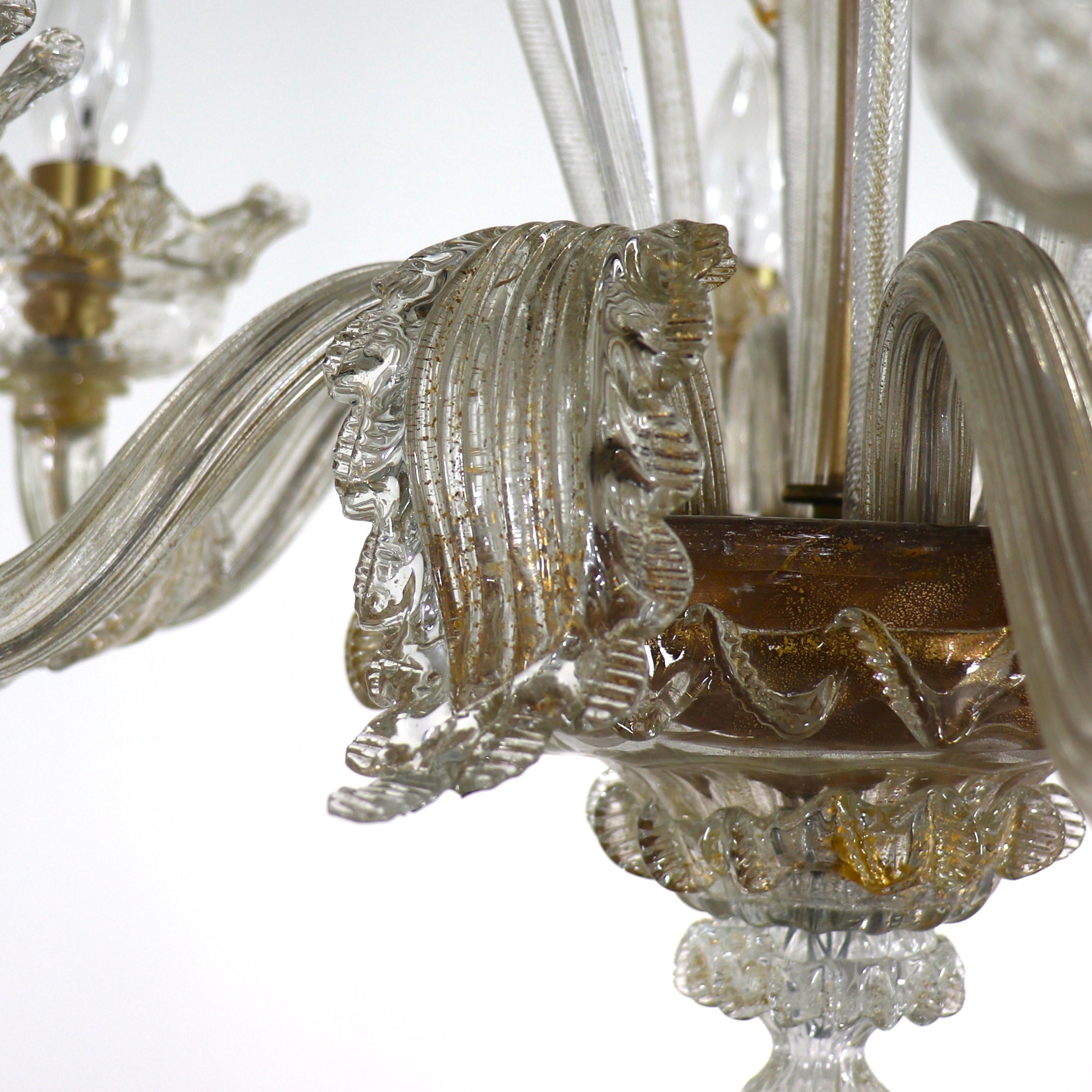  Vintage Baroque Style Gold Infused Cristallo Murano Chandelier For Sale 2