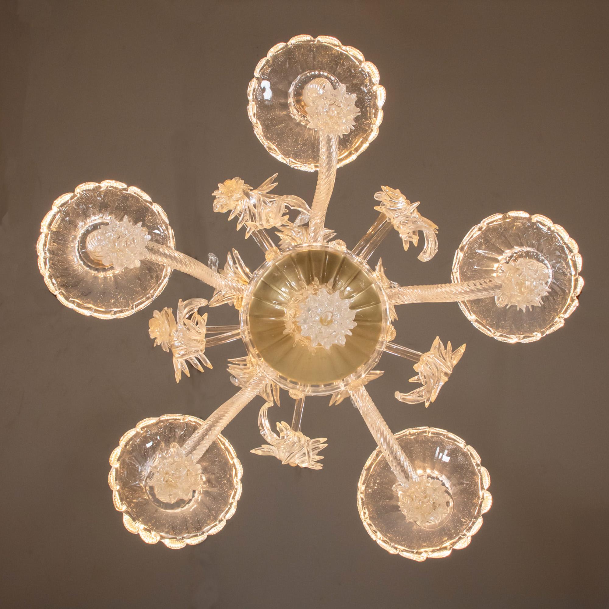 Murano-Kronleuchter im Barockstil mit Goldgefäßenen Federn aus Muranoglas im Angebot 4