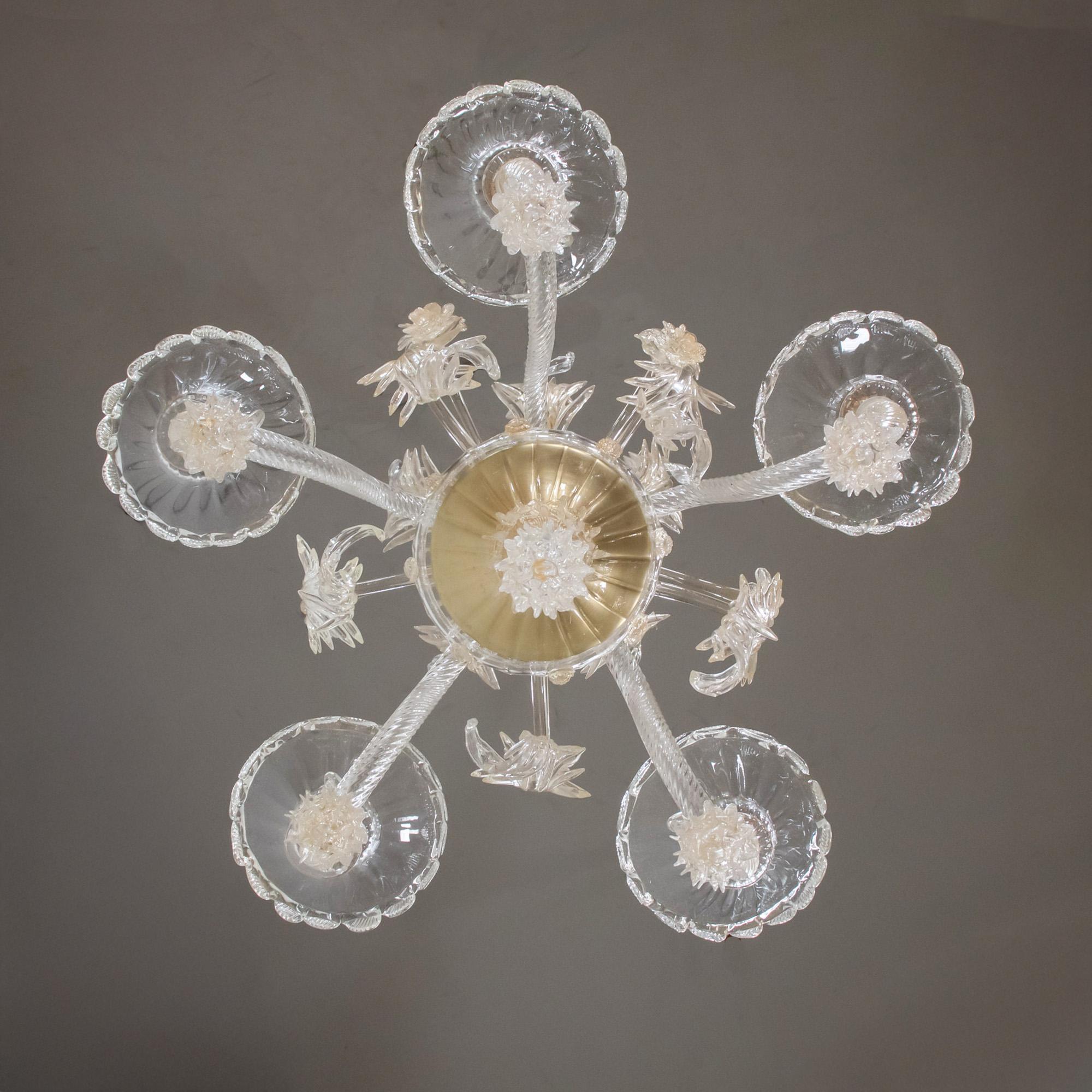 Murano-Kronleuchter im Barockstil mit Goldgefäßenen Federn aus Muranoglas im Angebot 5