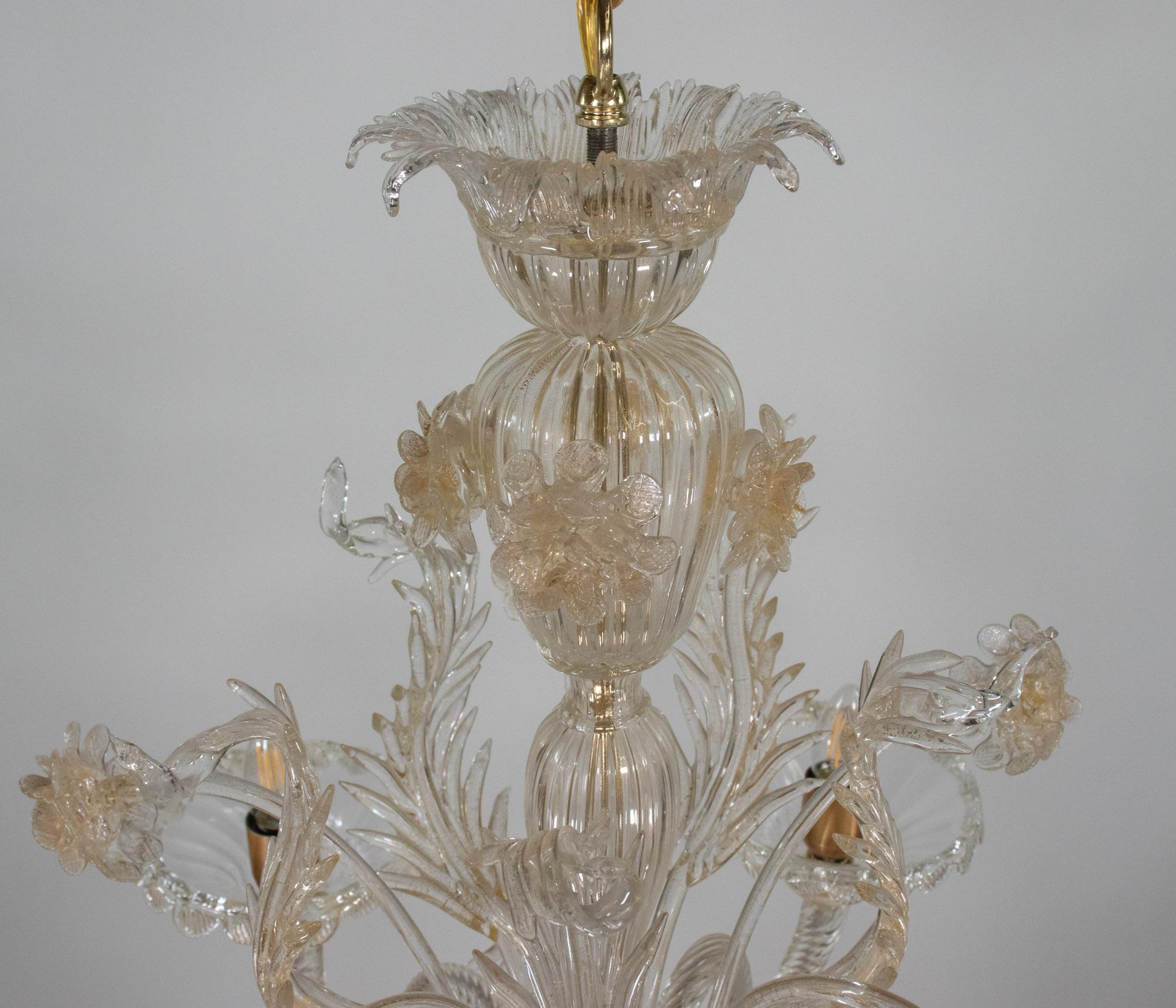 Murano-Kronleuchter im Barockstil mit Goldgefäßenen Federn aus Muranoglas im Angebot 7