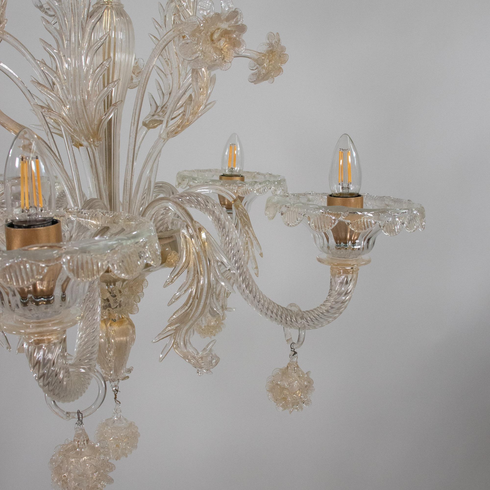 Murano-Kronleuchter im Barockstil mit Goldgefäßenen Federn aus Muranoglas im Angebot 8