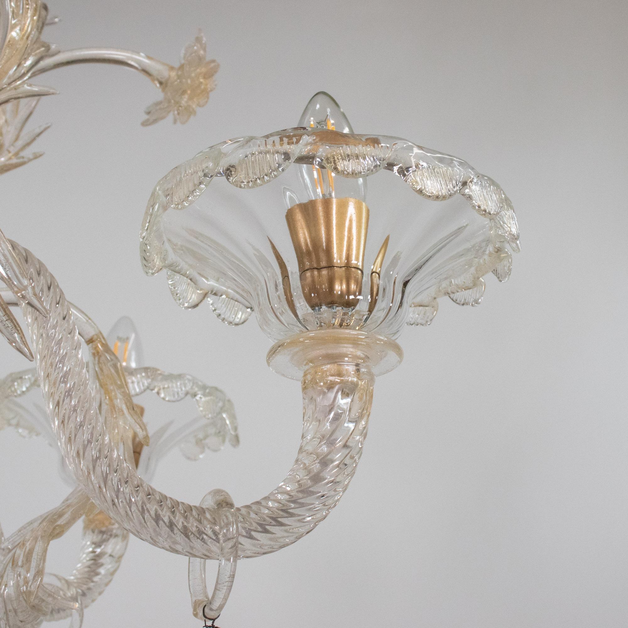 Murano-Kronleuchter im Barockstil mit Goldgefäßenen Federn aus Muranoglas im Angebot 13