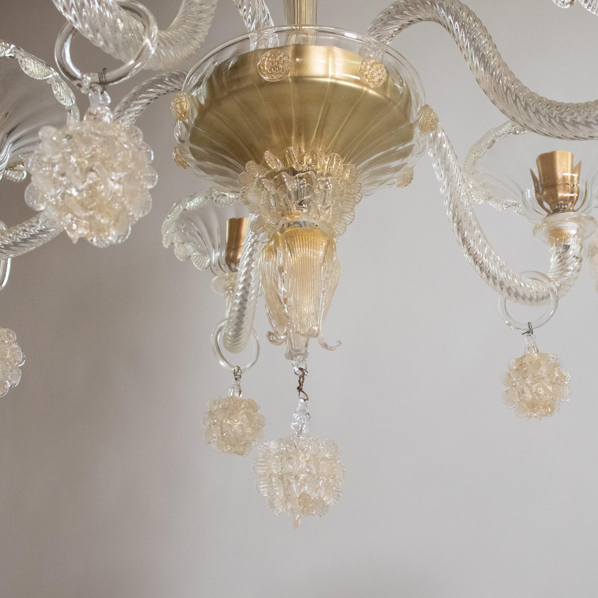 Murano-Kronleuchter im Barockstil mit Goldgefäßenen Federn aus Muranoglas im Angebot 14