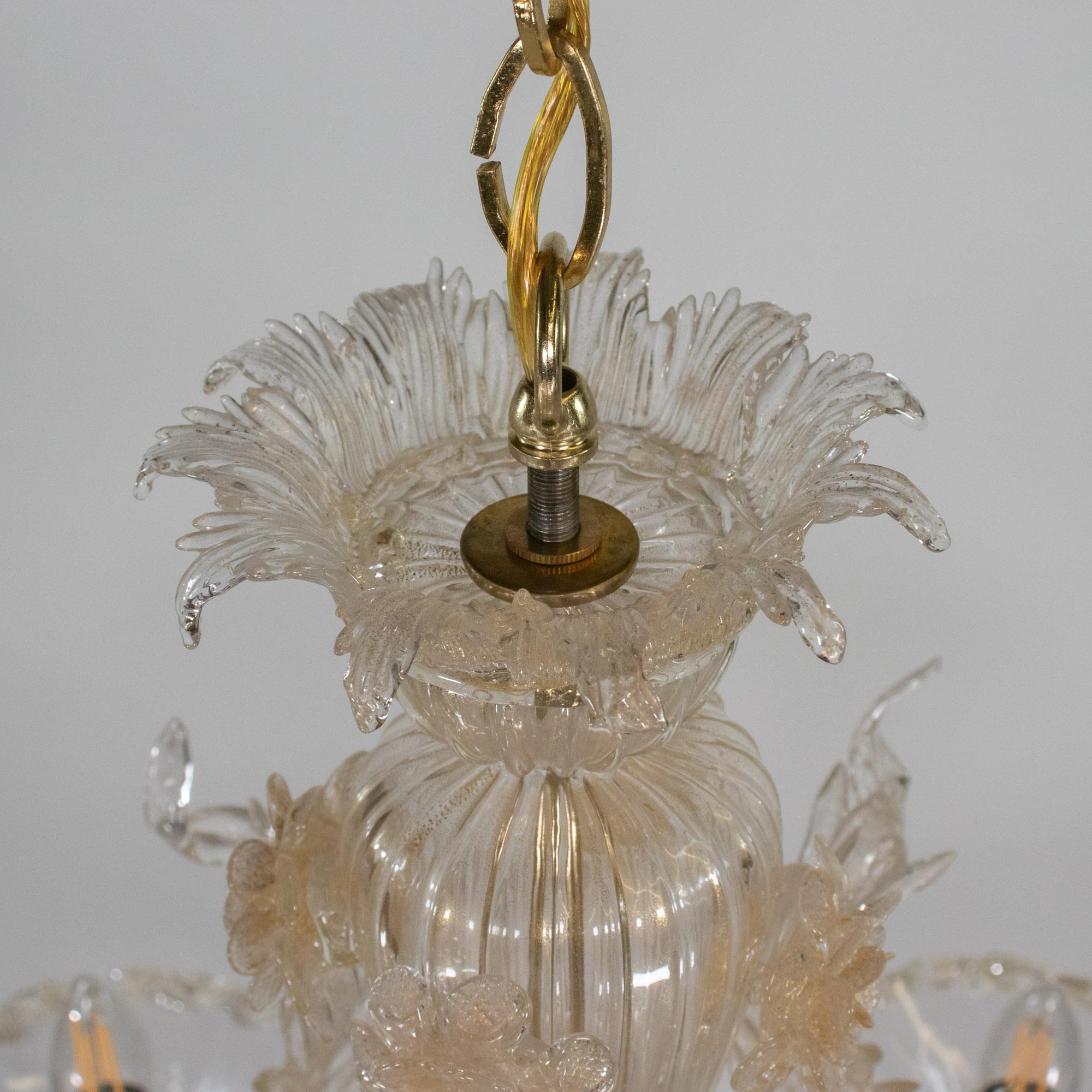Murano-Kronleuchter im Barockstil mit Goldgefäßenen Federn aus Muranoglas im Zustand „Gut“ im Angebot in Chicago, IL