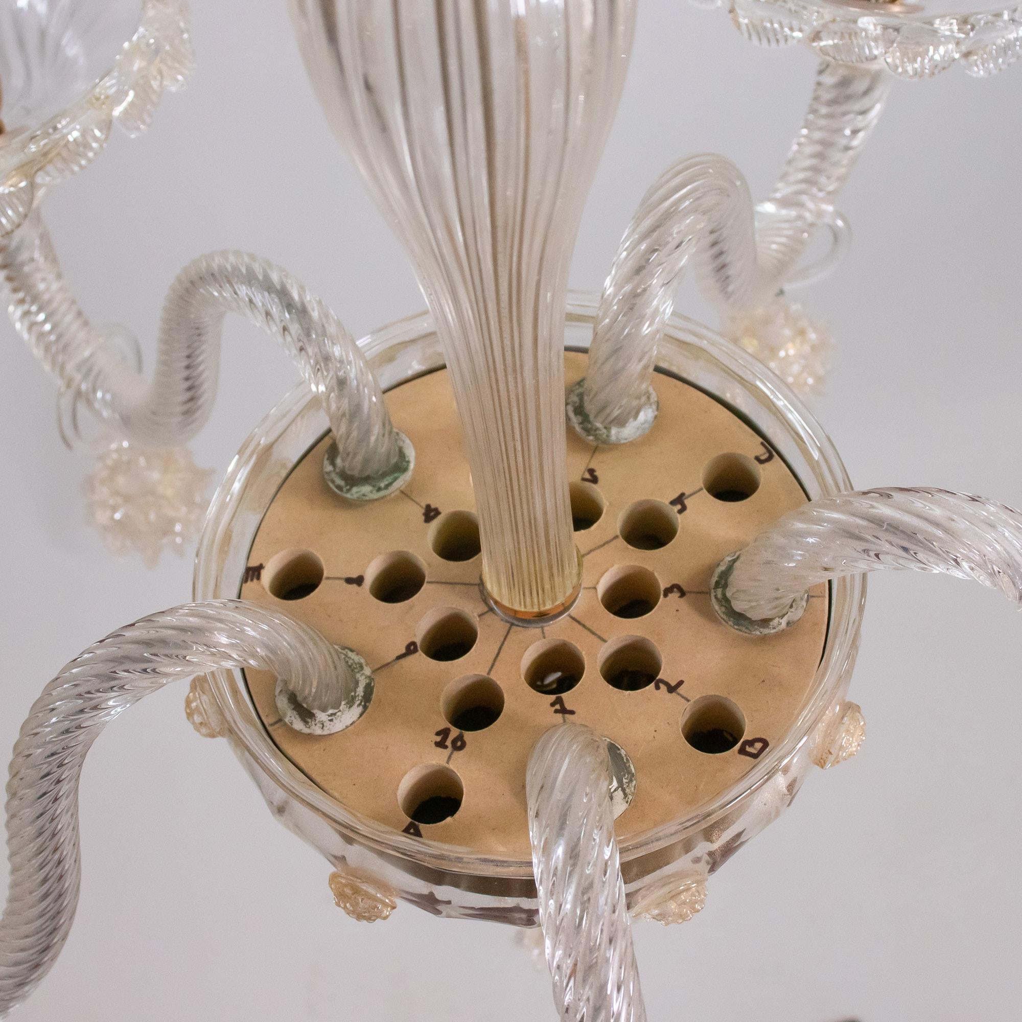 Murano-Kronleuchter im Barockstil mit Goldgefäßenen Federn aus Muranoglas im Angebot 3
