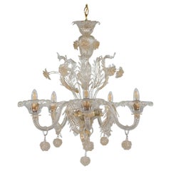 Vintage Baroque Style Gold Infused Feather Glass Murano Chandelier