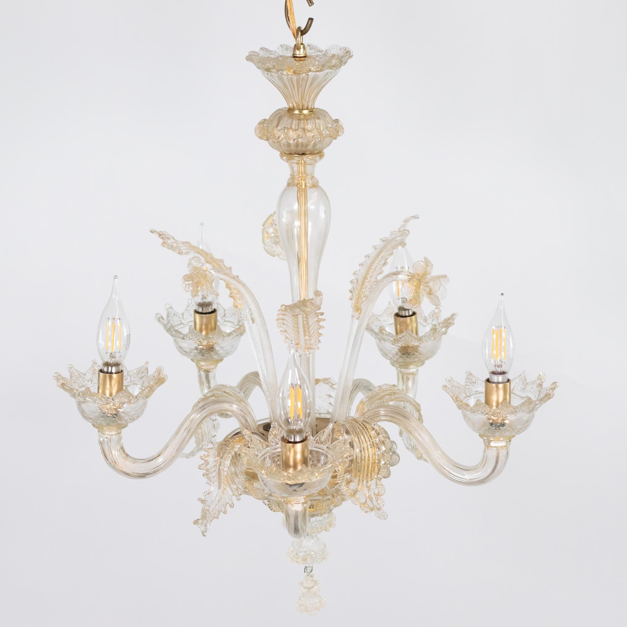 Vintage Barock Stil Gold infundiert Fünf Arm Cristallo Murano Kronleuchter im Angebot 11
